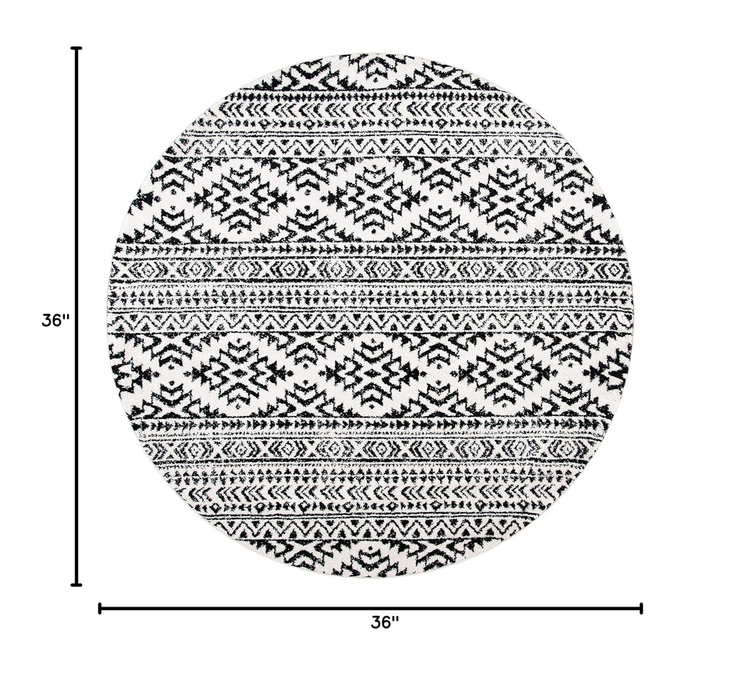 Tulum TUL272 Power Loomed Indoor Accent Rug - Ivory/Black - 3' Round - Safavieh
