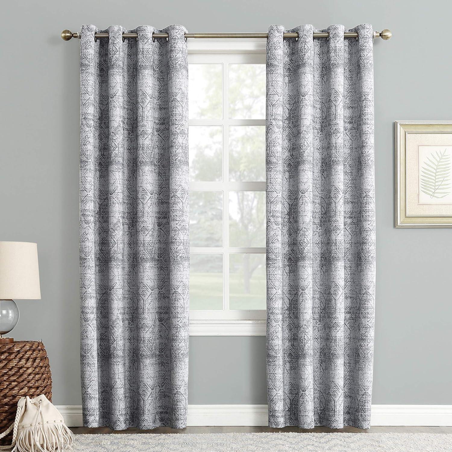 Sun Zero Blackout Darren Distressed Woven Jacquard Grommet Curtain Panel