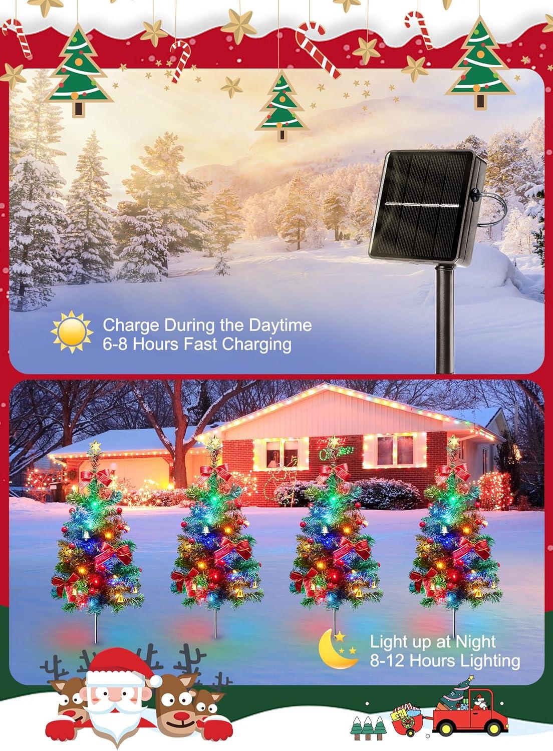 Solar Powered Christmas Tree Decoration Outdoor Lights 2 Pack