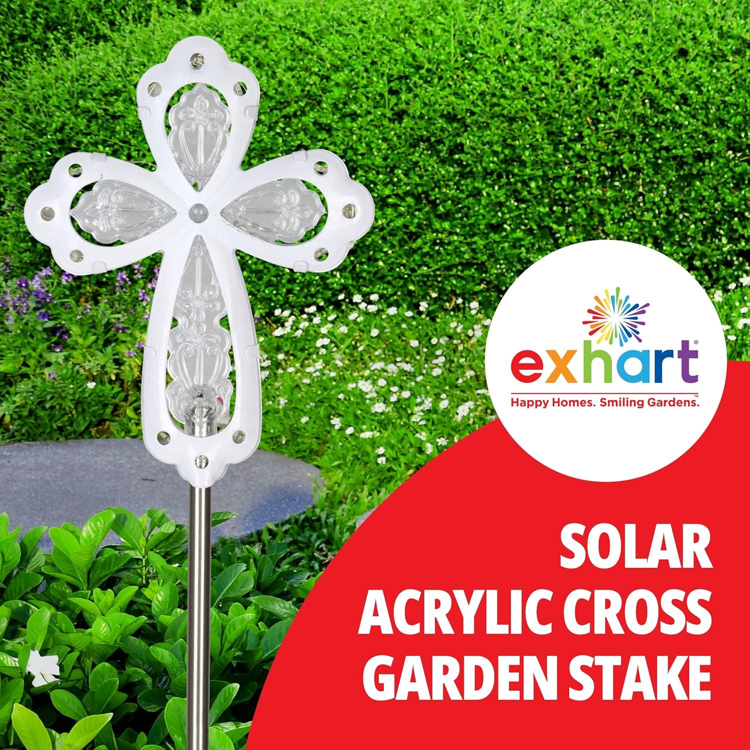 Exhart Solar Acrylic and Metal Cross Garden Stake with Thirteen LED Lights, 4 by 34 Inches