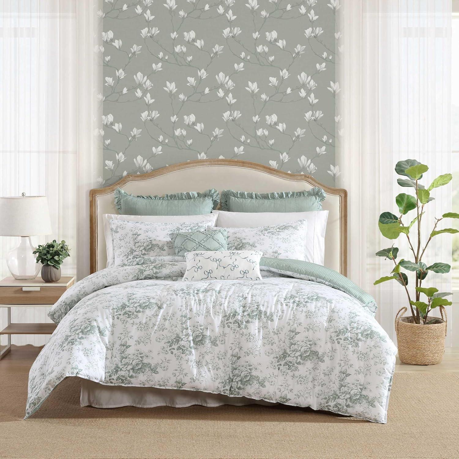 Twin Green Floral Cotton Reversible Comforter Set