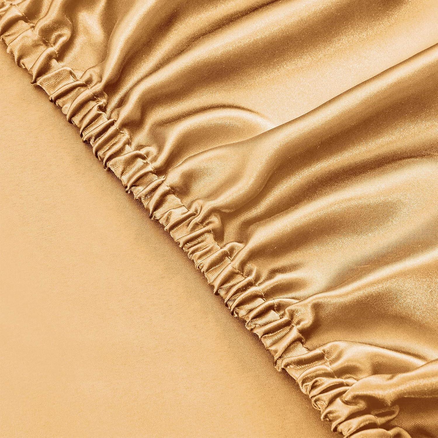 King Size Soft Gold Satin 4-Piece Deep Pocket Sheet Set