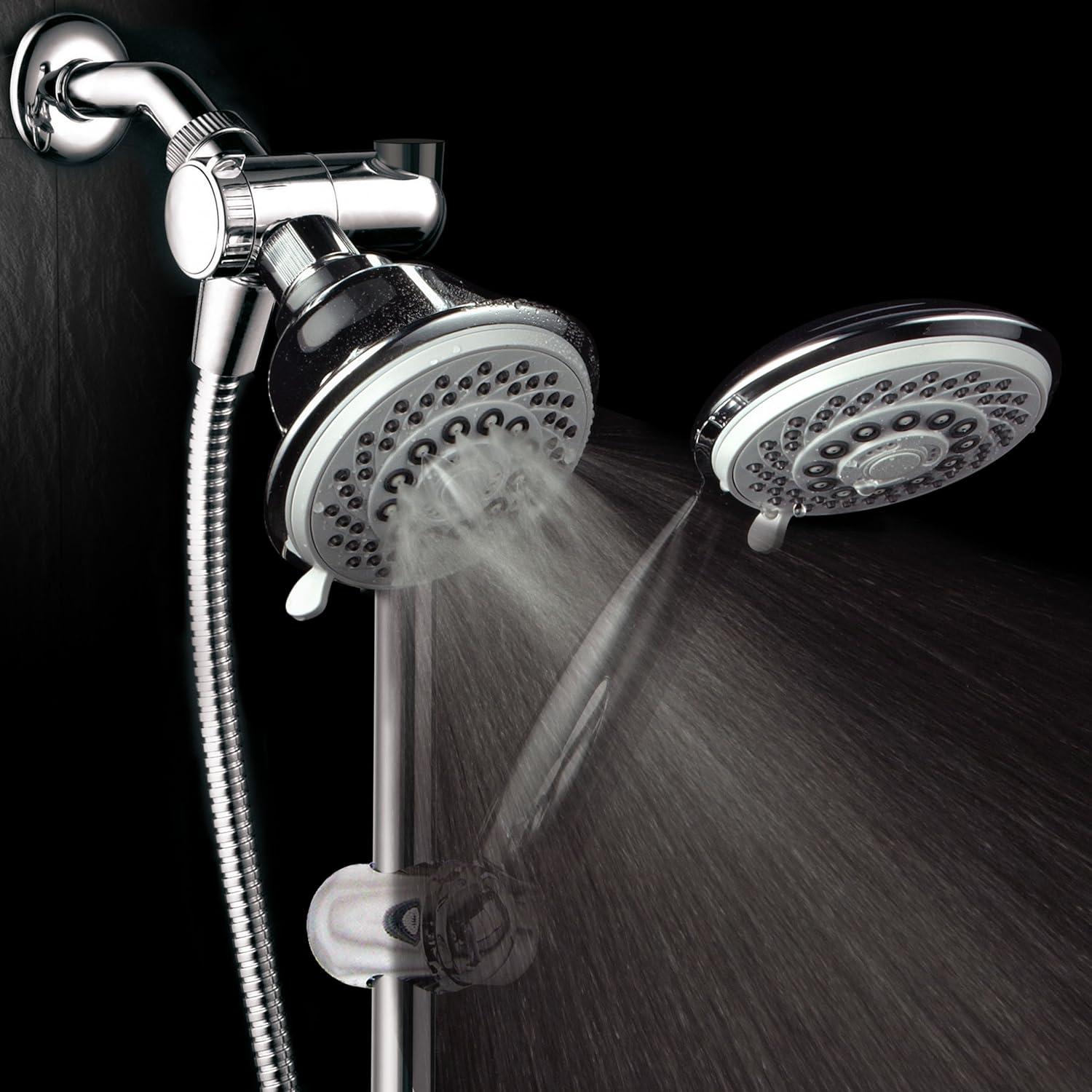 Chrome Adjustable Dual Shower Head with Slide Bar