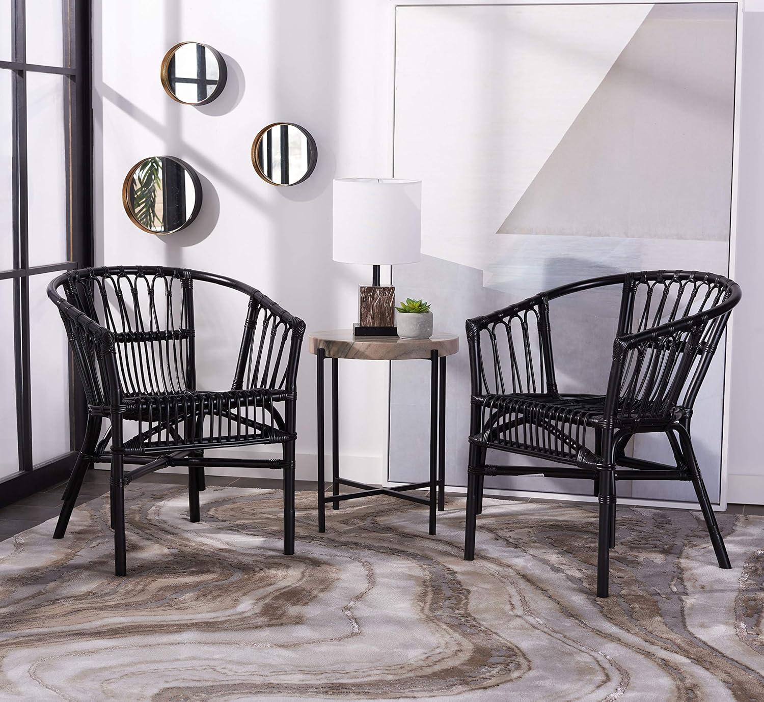 Sustainably Sourced Black Rattan Accent Chair Set