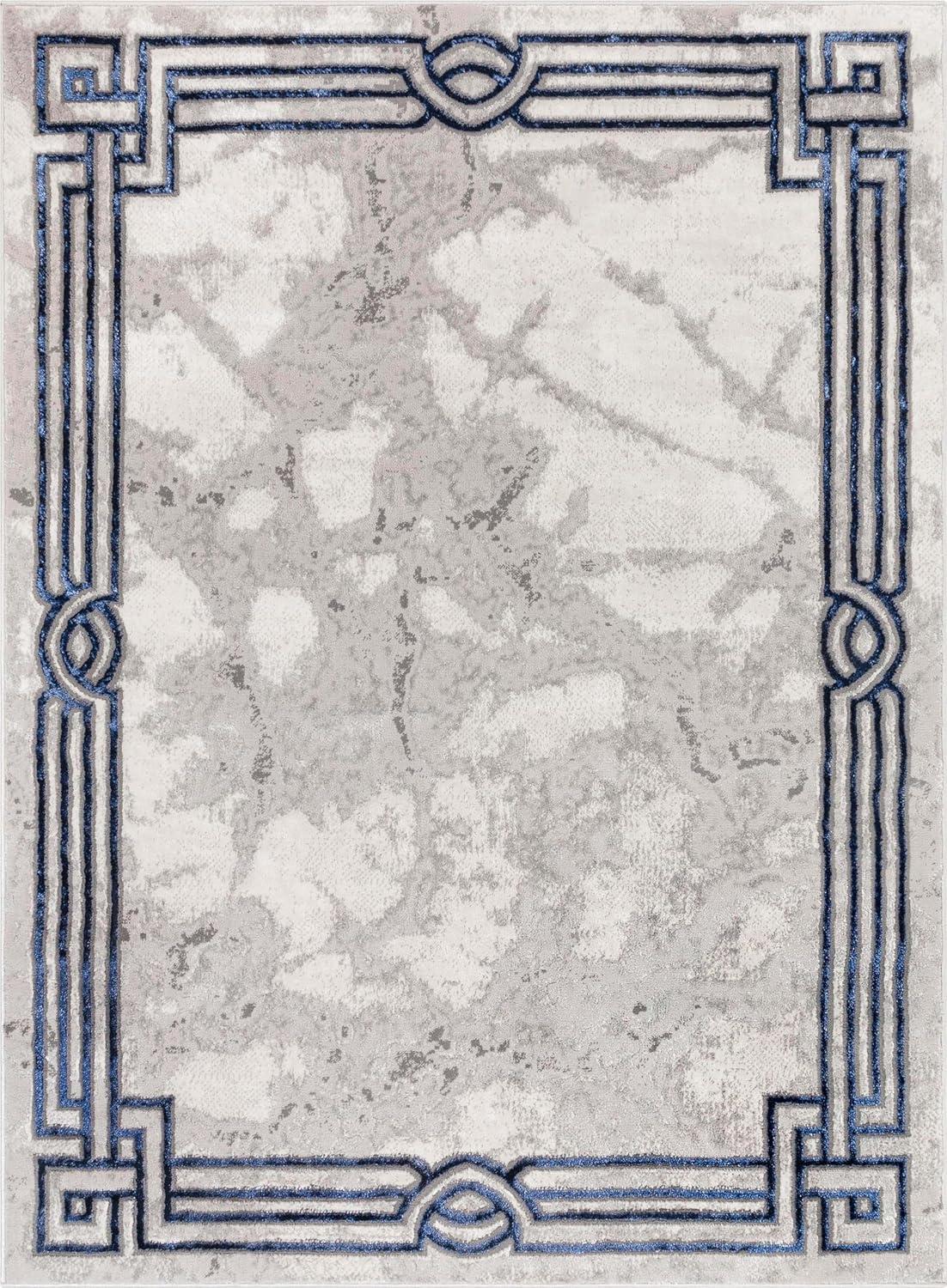 Well Woven Fairmont 3 x 5 (ft) Loomed Polypropylene Blue Rectangular Indoor Abstract Mid-Century Modern Area rug