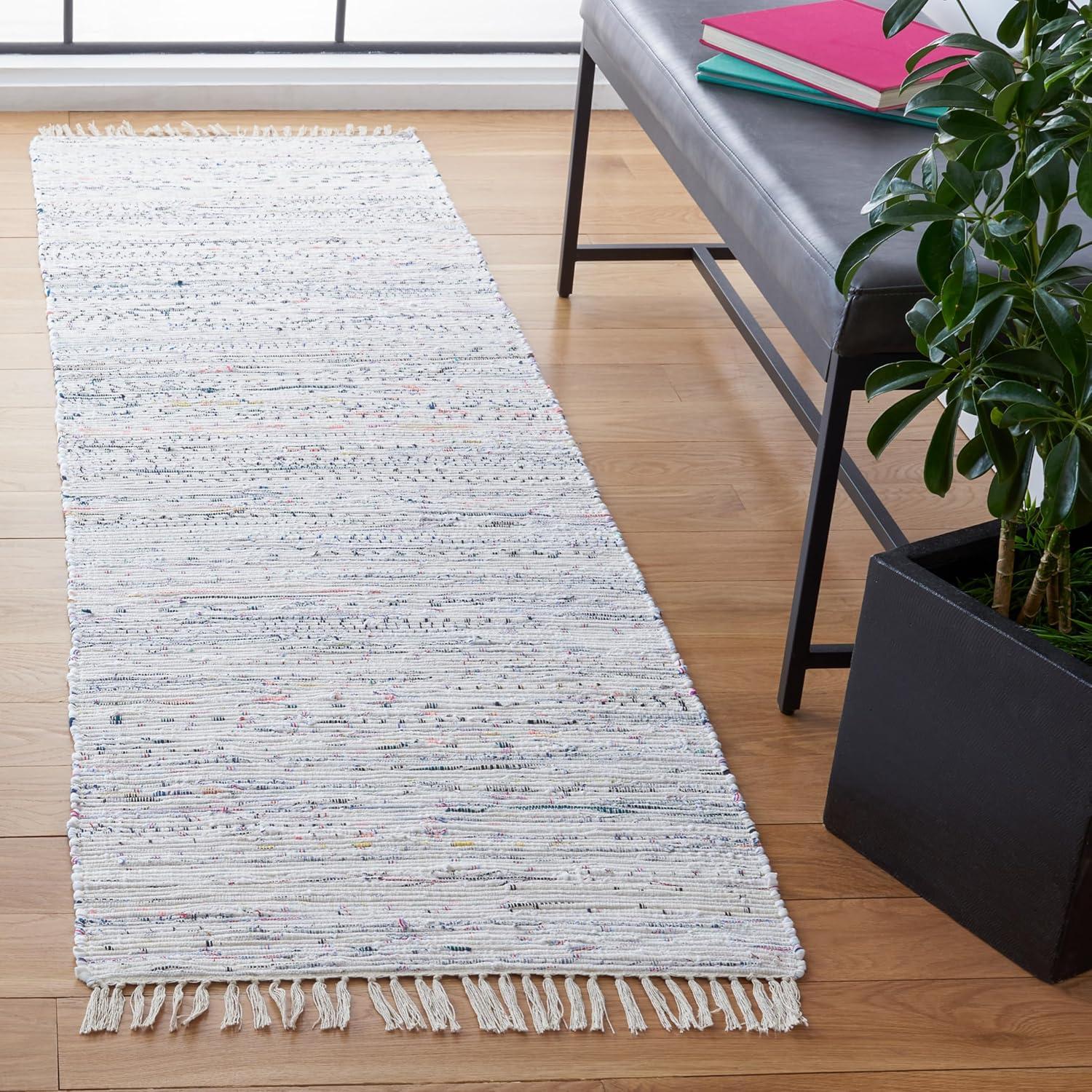 Rag Rug RAR121 Hand Woven Indoor Runner Rug - Ivory/Multi - 2'3"x9' - Safavieh.