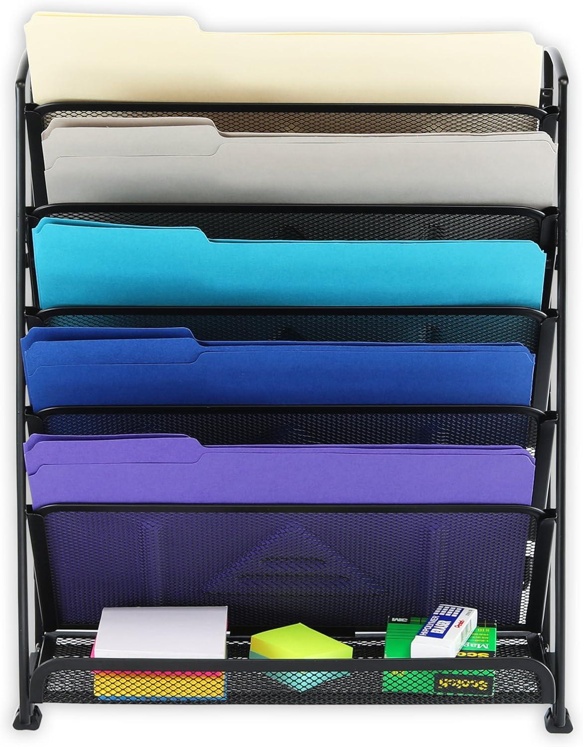 SimpleHouseware 6 Tier Wall Mount Document Letter Tray Organizer, Black