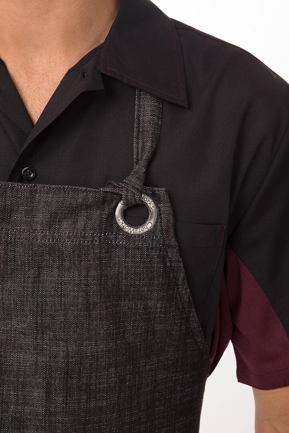 Adjustable Black Denim Bib Apron with Pockets