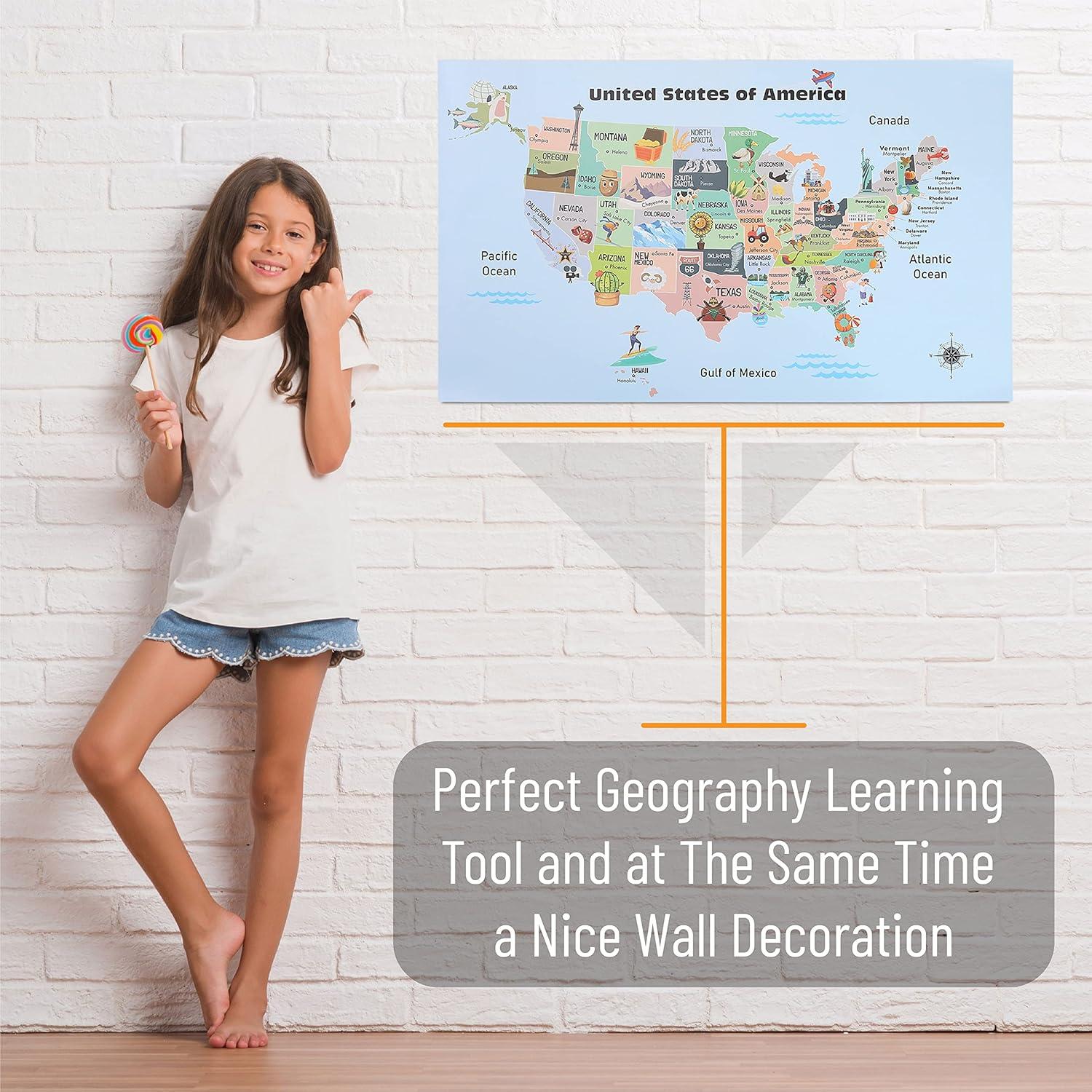 Mr. Pen- United States Map for Kids, 14.5”x 24.6”, Us Map for Kids Learning, Map of Usa, Wall Maps, Usa Map Poster