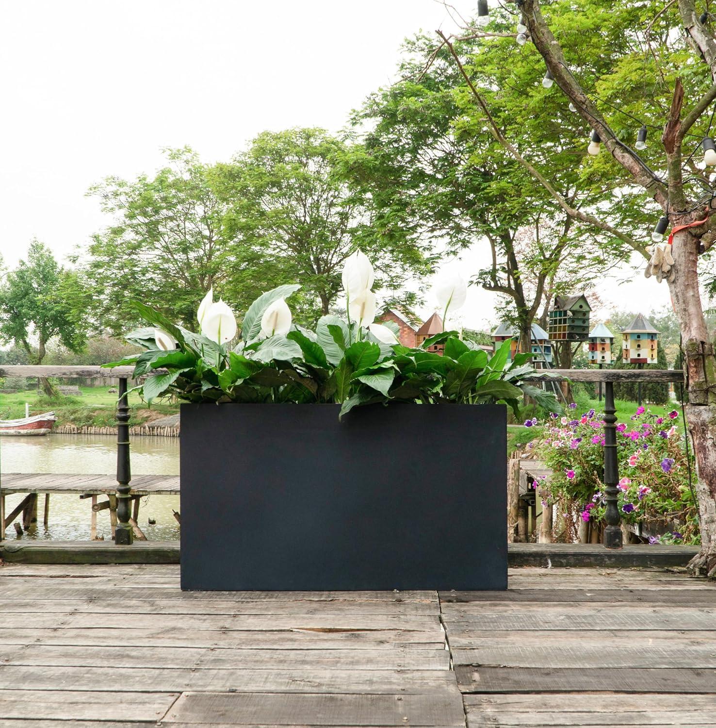 Pottery Pots USA Inc. Pottery Pots Jort Small Fiberstone Indoor Outdoor Modern Rectangle Planter, 16 Inch Tall Black 32"