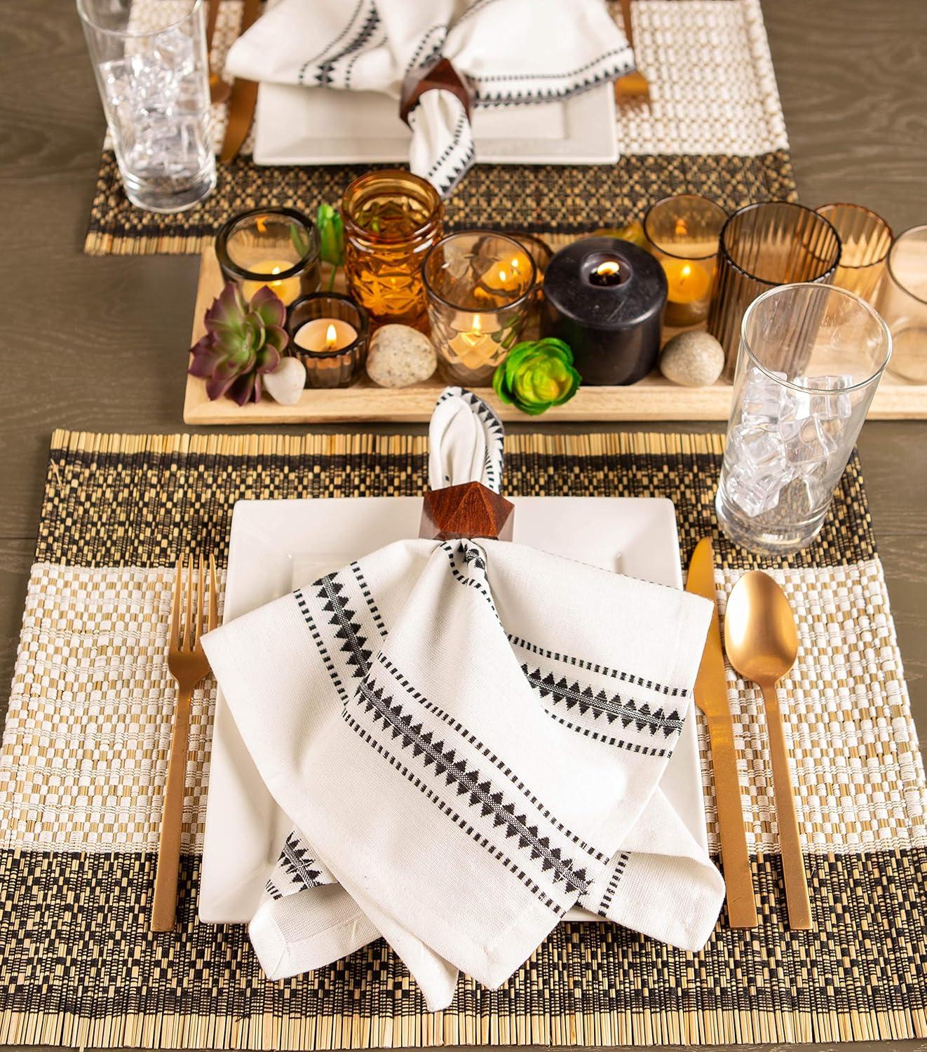 DII Zig Dobby Tabletop Collection, White Cotton Background with Embellished Stripe, Napkin Set, Black, 6 Count