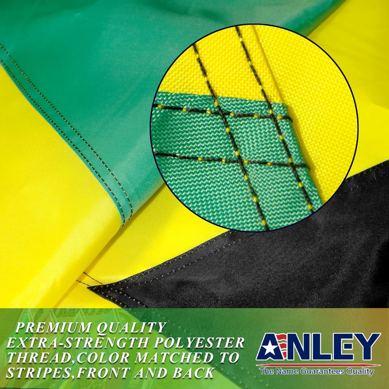 Anley 3x5 Ft Heavy Duty Nylon Jamaica Flag - Embroidered and Sewn Stripes - Jamaican National Banner Flags