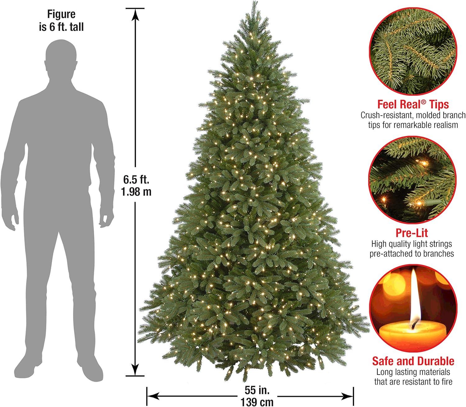 National Tree Company Pre-Lit 6.5 ft Jersey Fraser Fir Artifcial Christmas Tree with Clear Lights, Feel Real®, Includes Stand