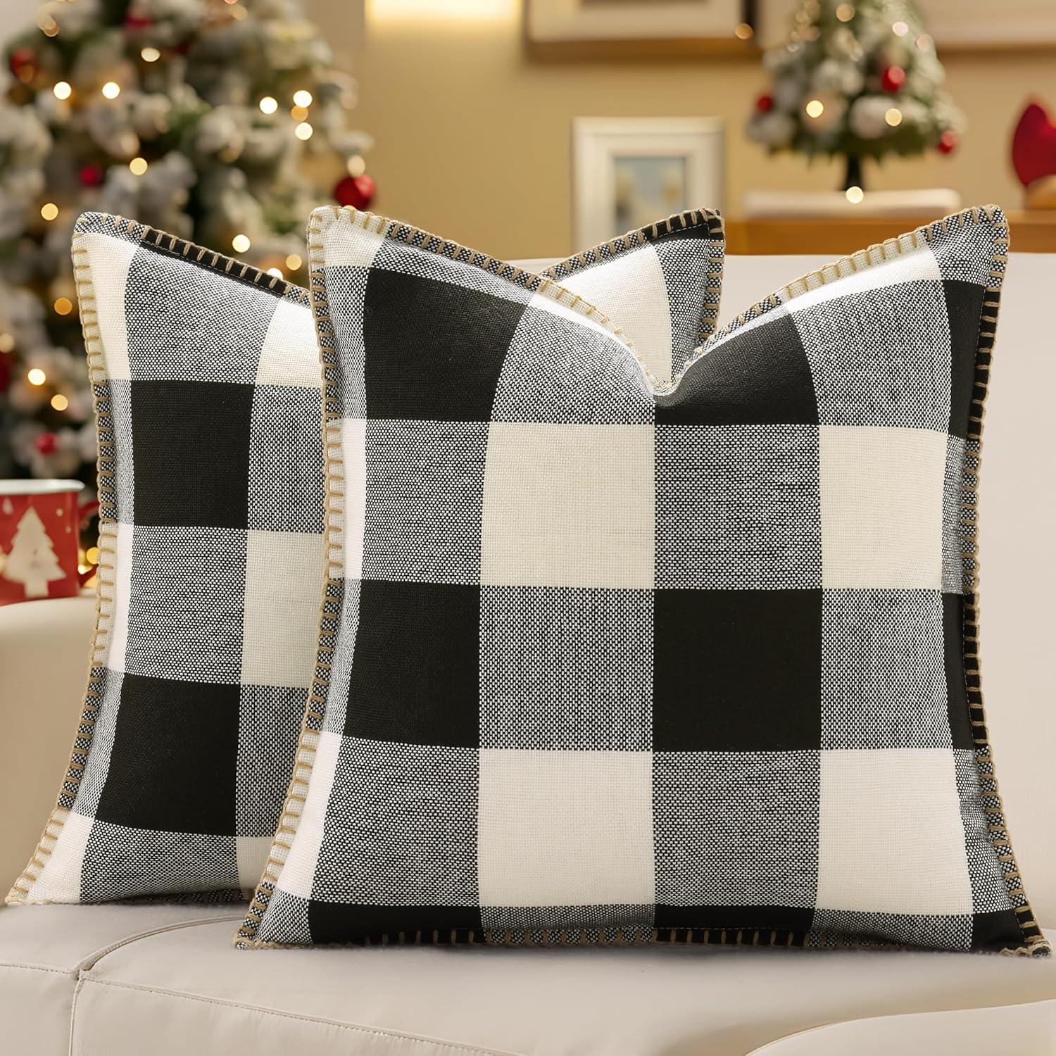 CARRIE HOME Buffalo Plaid Pillow Covers 18x18 Set of 2 Black and White Outdoor Throw Pillows Black Buffalo Check Pillow Covers Farmhouse Decor for Couch Sofa and Bed