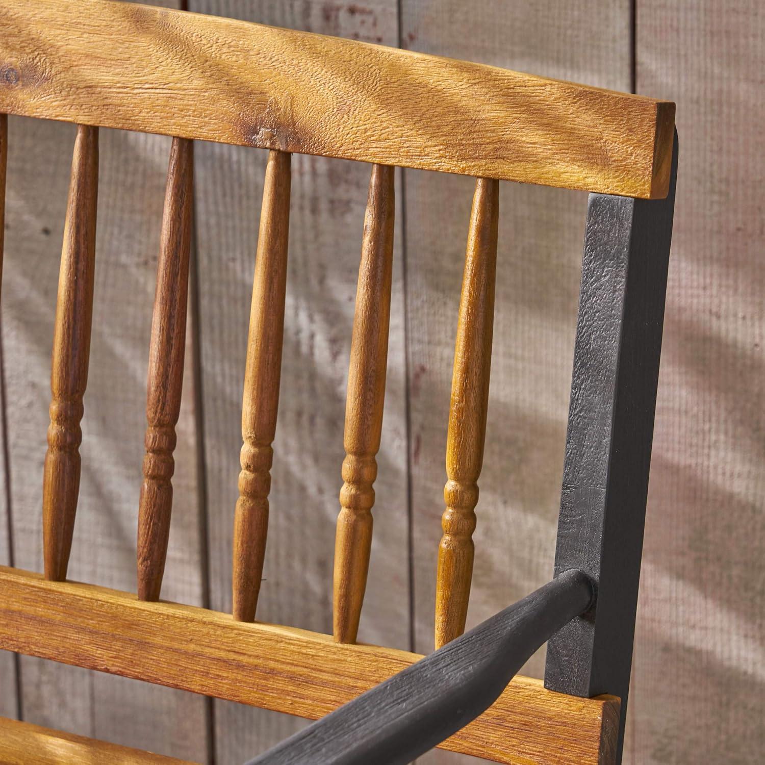 Teak and Black Acacia Wood Bench with Shelf, 51"