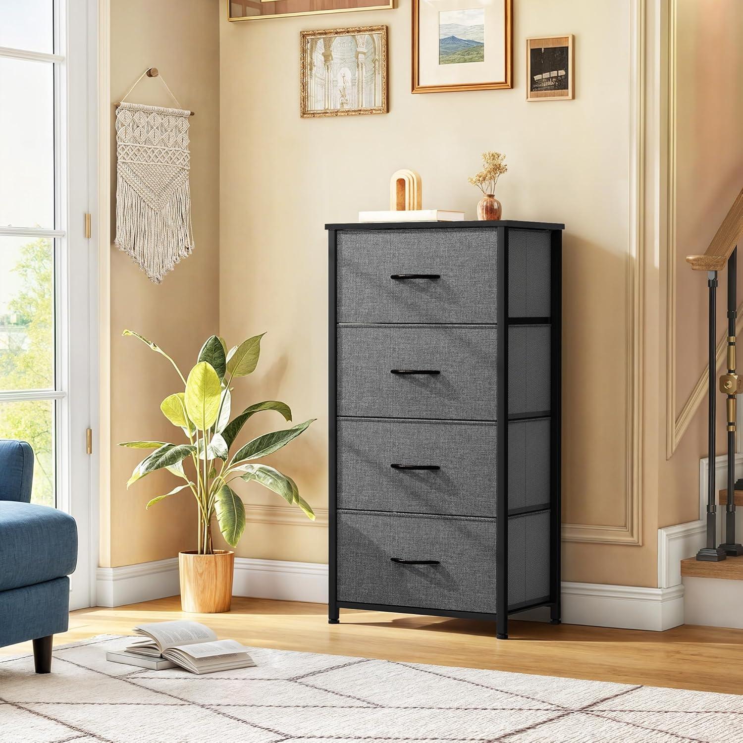 Cool Gray Fabric and Metal Nursery Dresser with Wooden Top