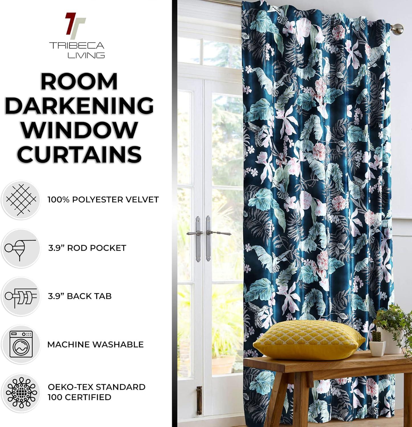 Tribeca Living Luxury Printed Velvet Room Darkening Window Curtains - 50 x 96-Inch, Pariza, 2 Panels (Rod Pocket/Back Tab) (PARIZACUR96)