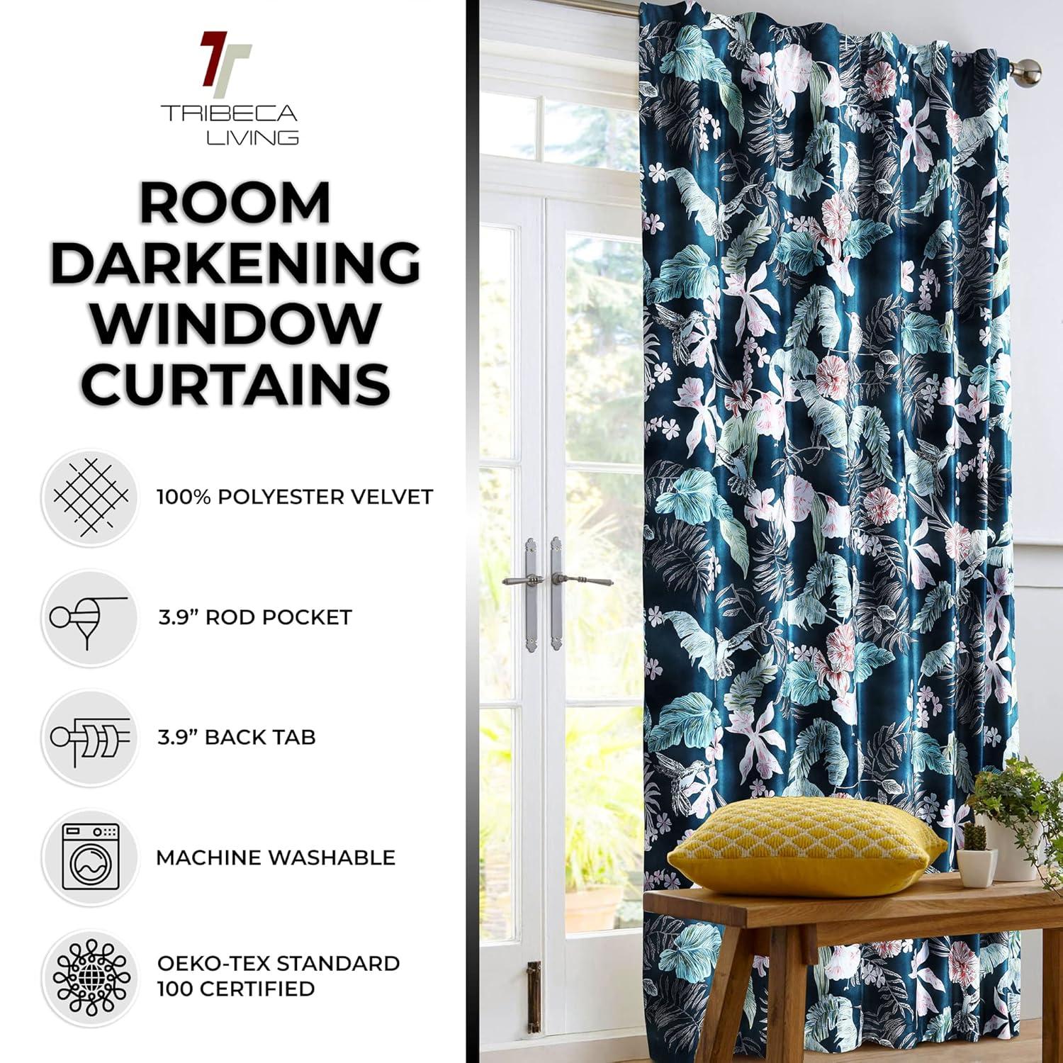 Tribeca Living Luxury Printed Velvet Room Darkening Window Curtains - 50 x 96-Inch, Pariza, 2 Panels (Rod Pocket/Back Tab) (PARIZACUR96)
