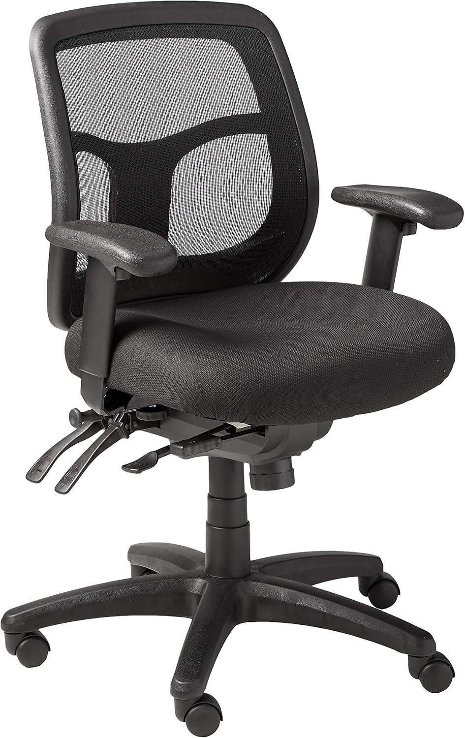 Adjustable Black Leather and Mesh Executive Swivel Chair with Armrests