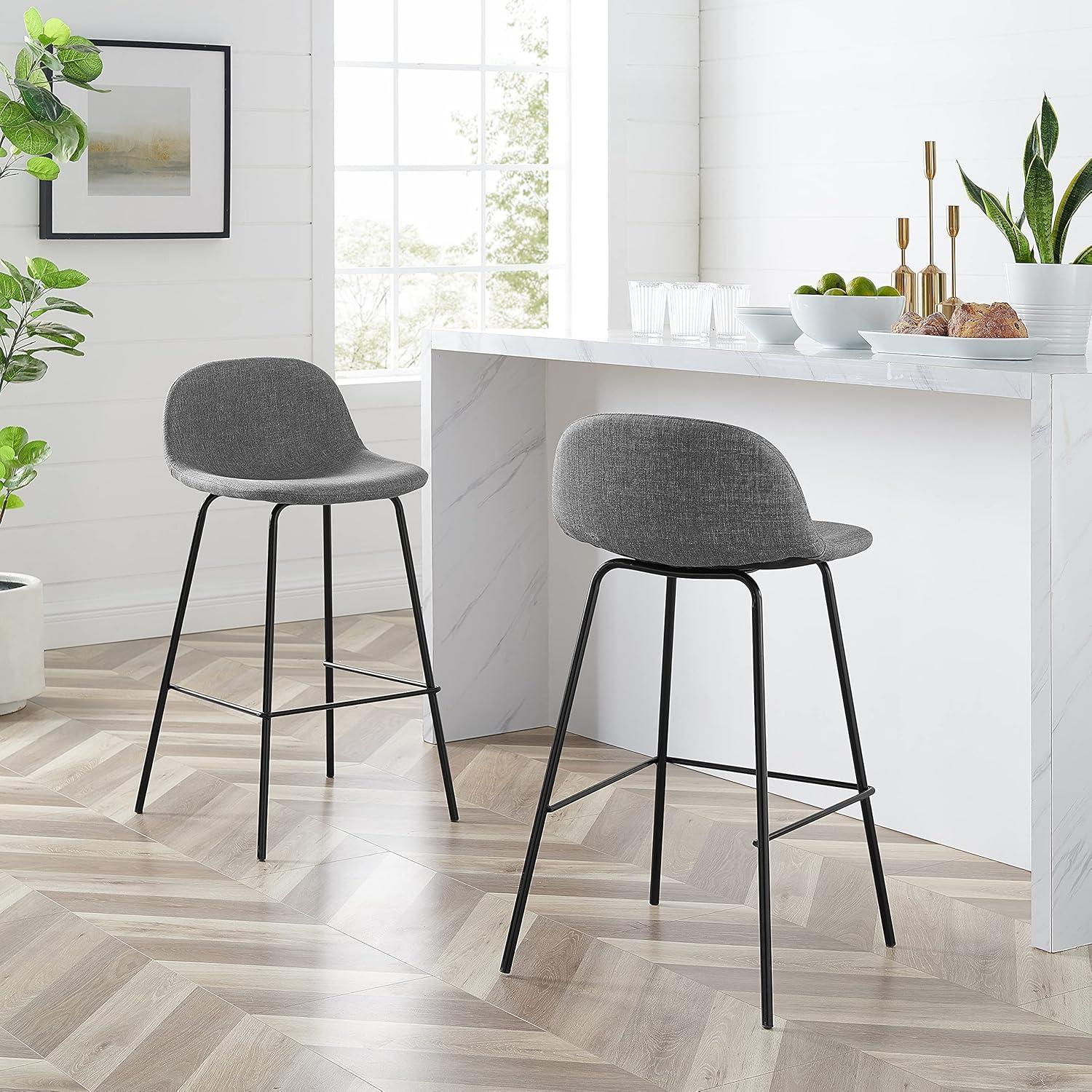 Gray and Black Upholstered Steel Counter Stools, Set of 2