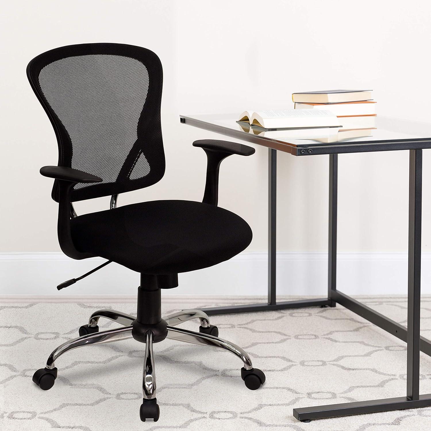 Flash Furniture Mid-Back Black Mesh Swivel Task Office Chair with Chrome Base and Arms