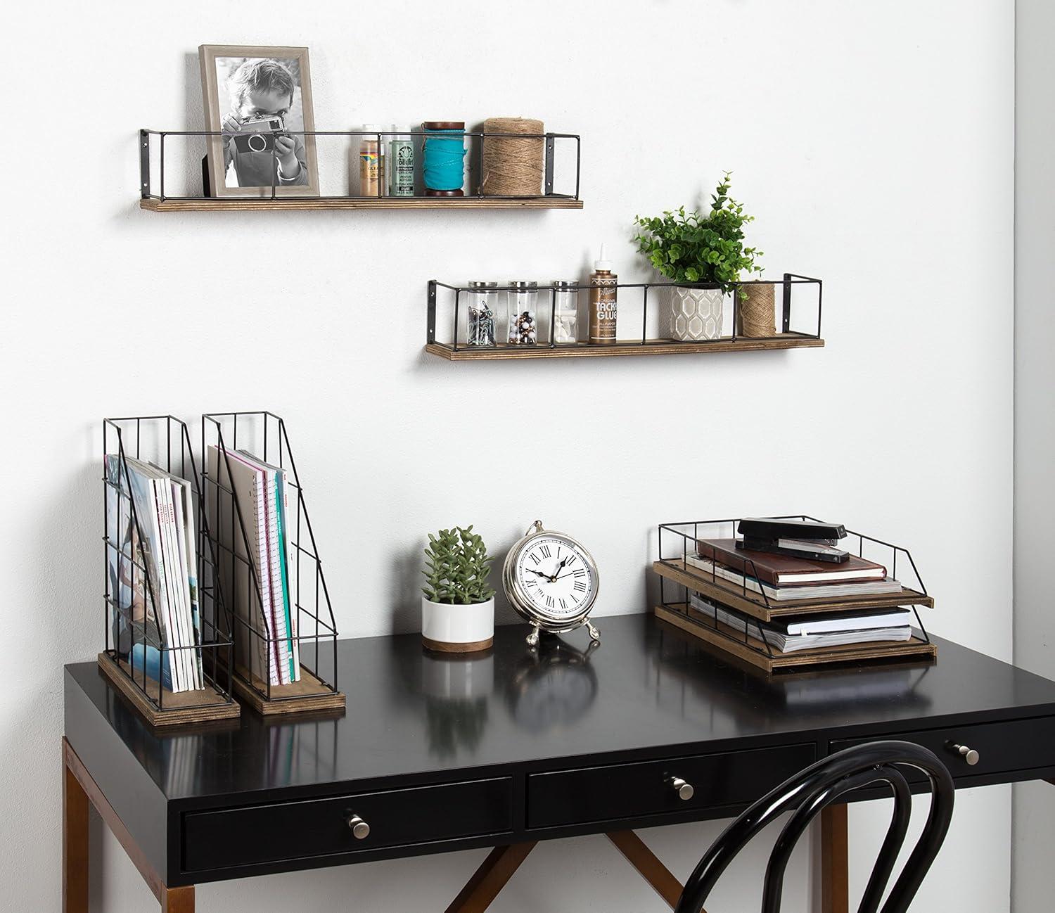 Rustic Brown Wood and Black Metal Stacked Letter Trays