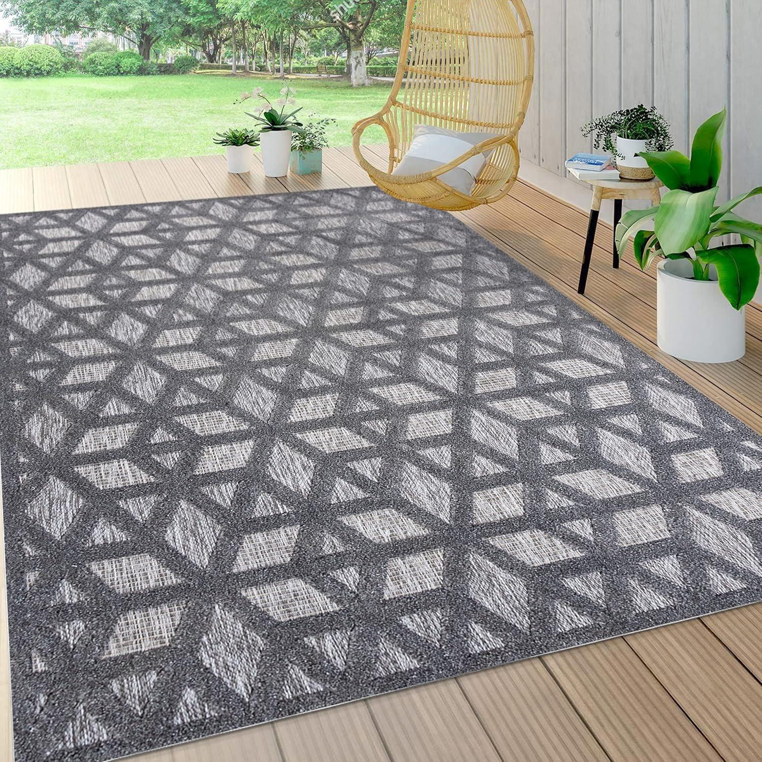 Talaia Neutral Geometric Indoor/Outdoor Area Rug - JONATHAN Y