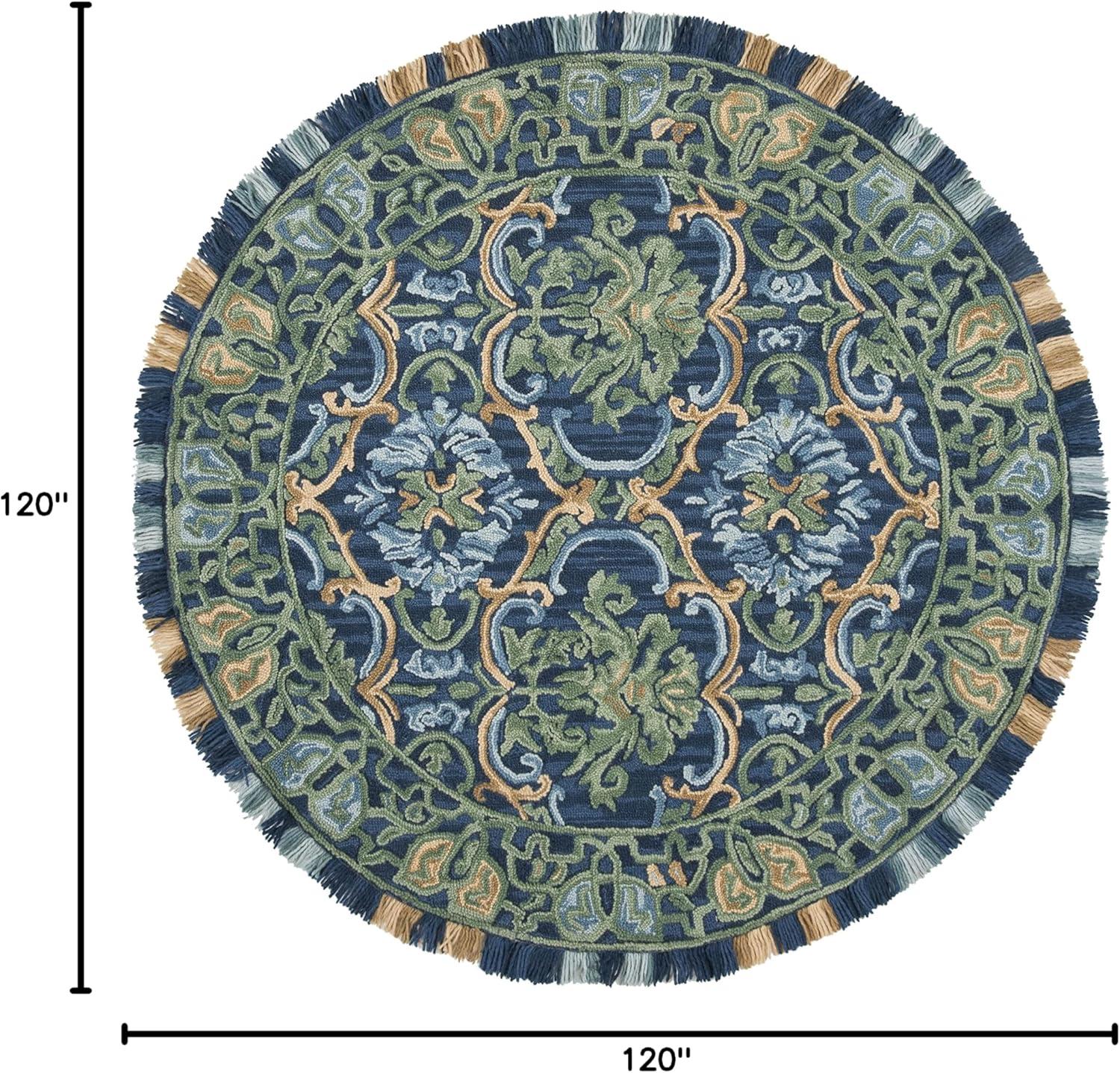 SAFAVIEH Blossom Abram Geometric Area Rug, Navy/Green, 10' x 10' Round