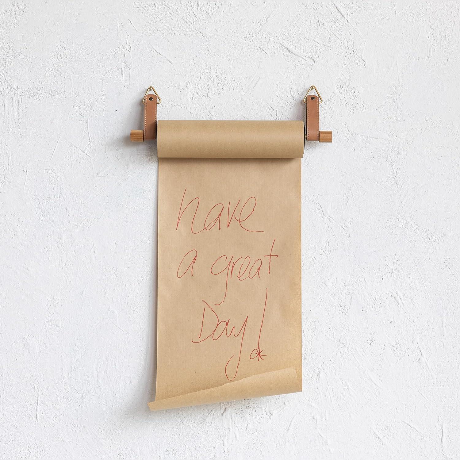 Natural Wood Wall Mounted Paper Dispenser with Leather Straps