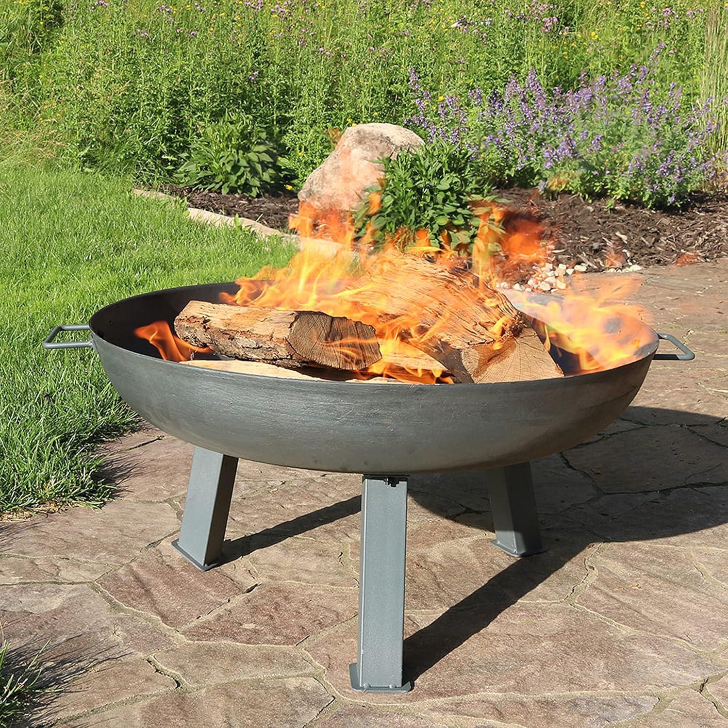 SunnyDaze Decor Union Round Wood-Burning Steel Finish Cast Iron Outdoor Raised Fire Pit Bowl