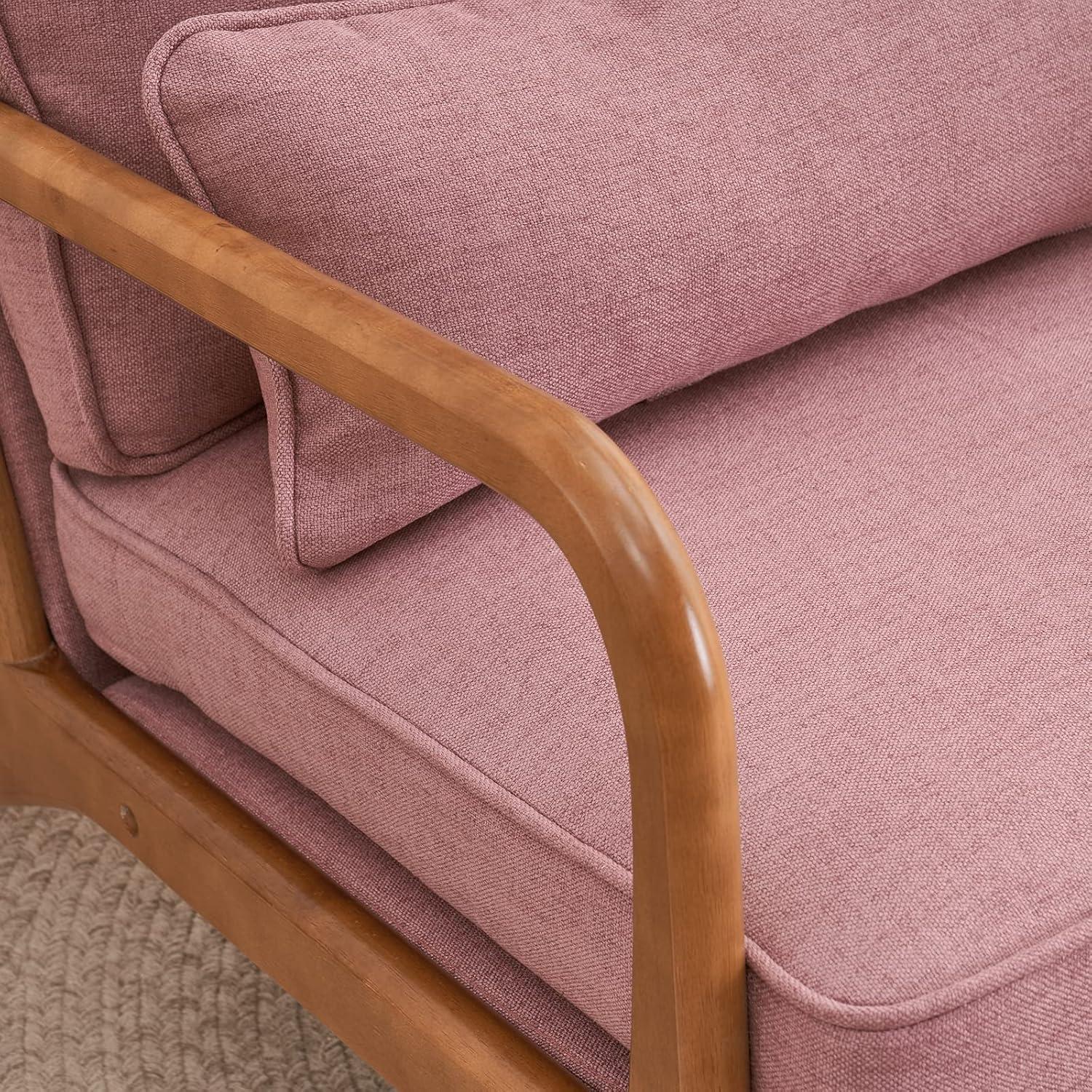 George Oliver Lemley Mid Century Solid Wood Accent Chair Upholstered Armchair with an Extra Pillow