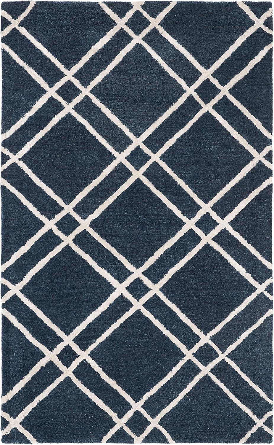 SAFAVIEH Himalaya Maralyn Geometric Wool Area Rug, Navy/Silver, 2' x 3'