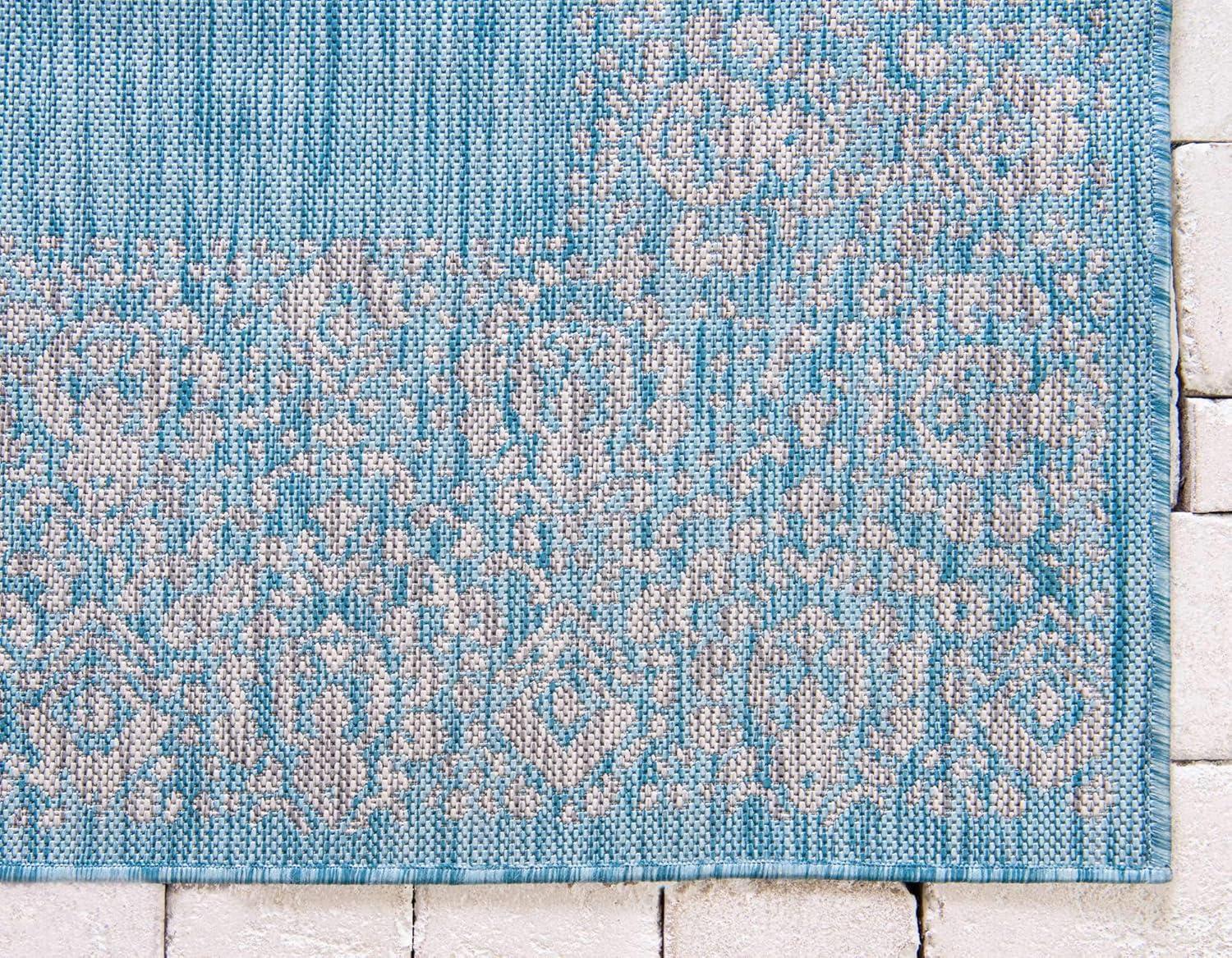 Unique Loom 7' 1 x 10' 0 Rectangle Indoor/Outdoor Border Aqua Area Rug