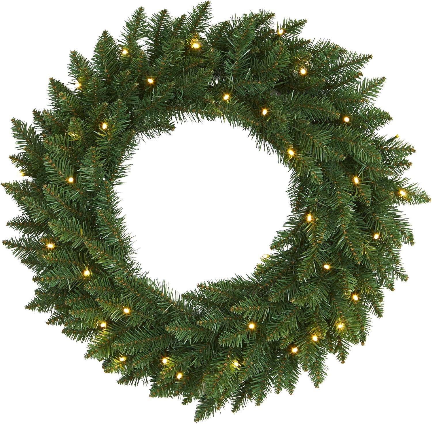 Nearly Natural 24” Green Pine Artificial Christmas Wreath with 35 Clear LED Lights