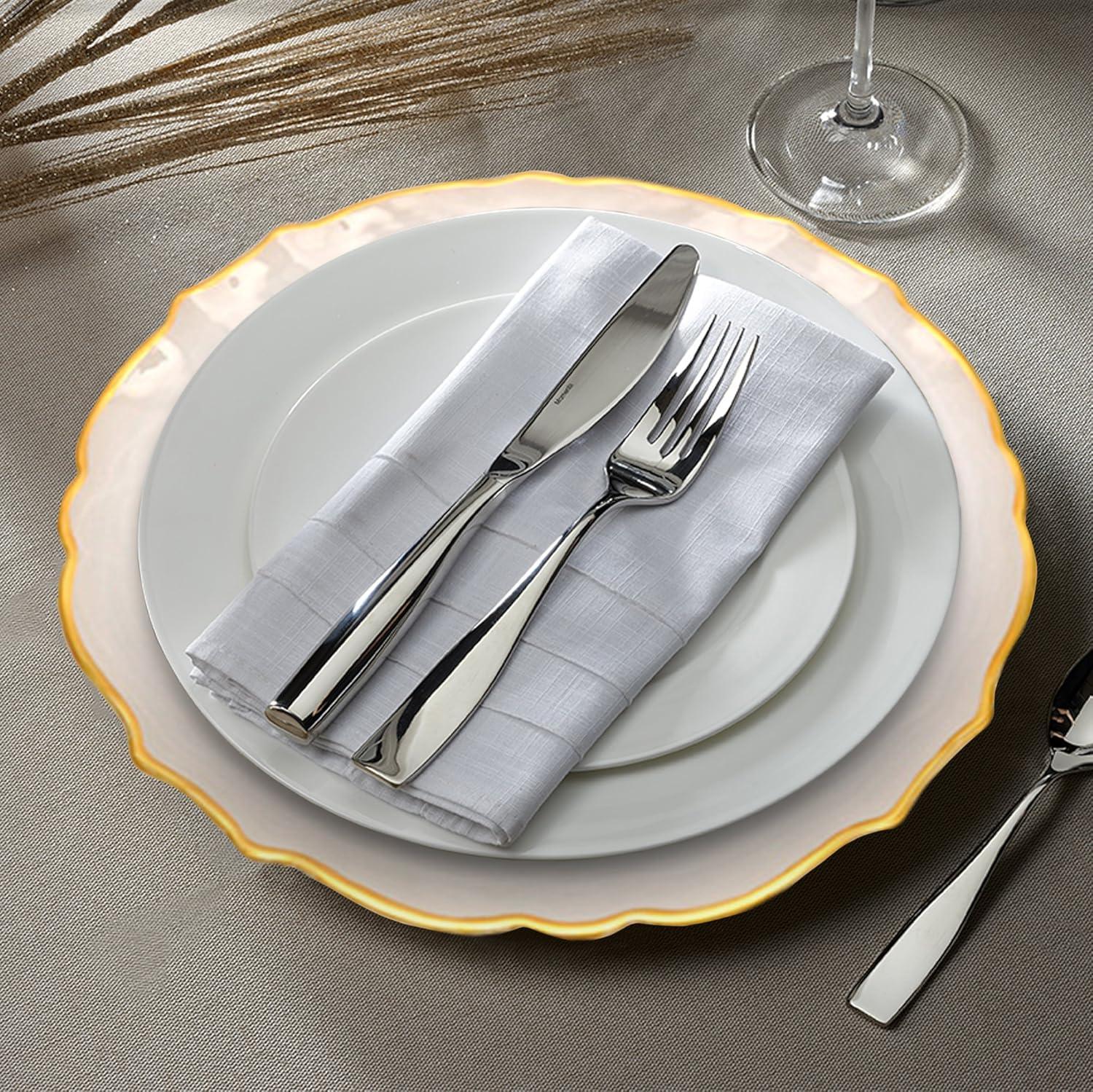 Elegant White Glass Charger Plate with Gold Rim, 13-inch