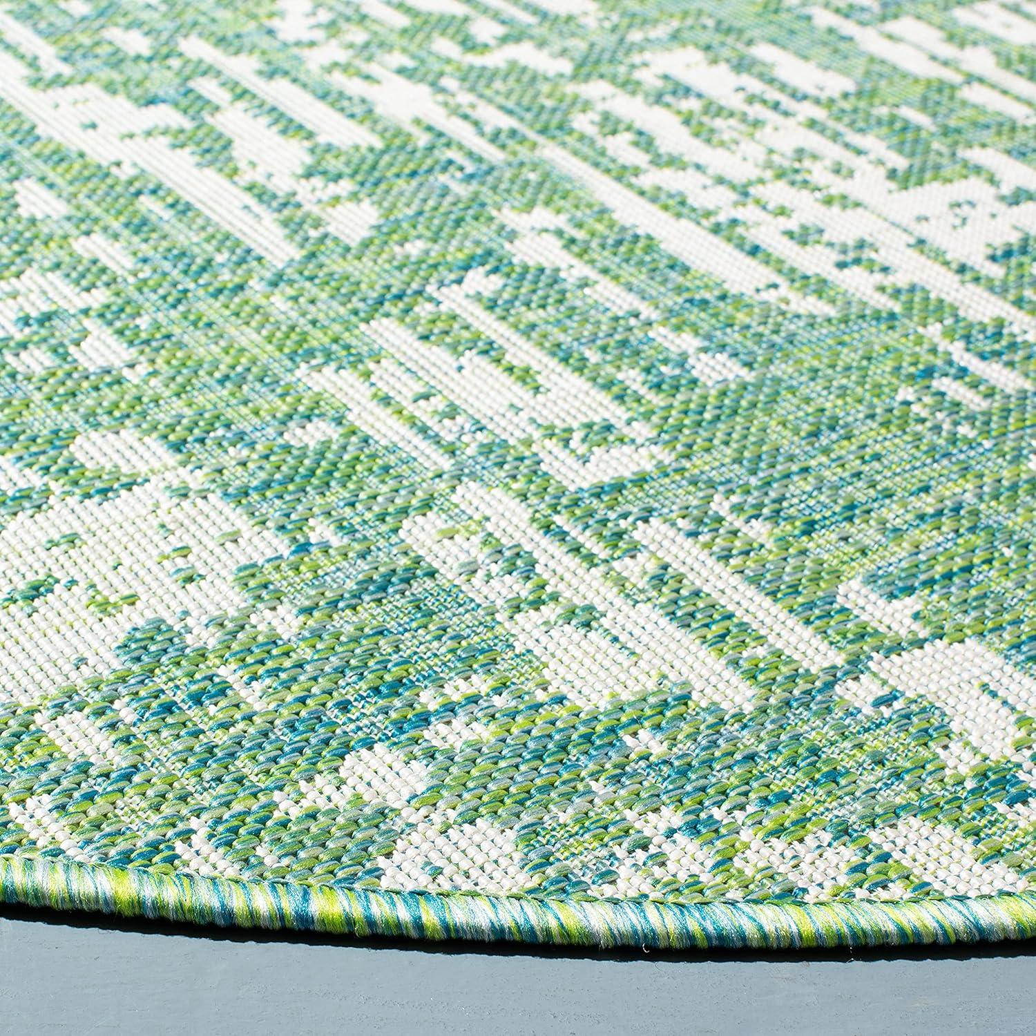 Courtyard CY8452 Power Loomed Indoor and Outdoor Area Rug - Green Blue/Ivory - 6'7" Round - Safavieh