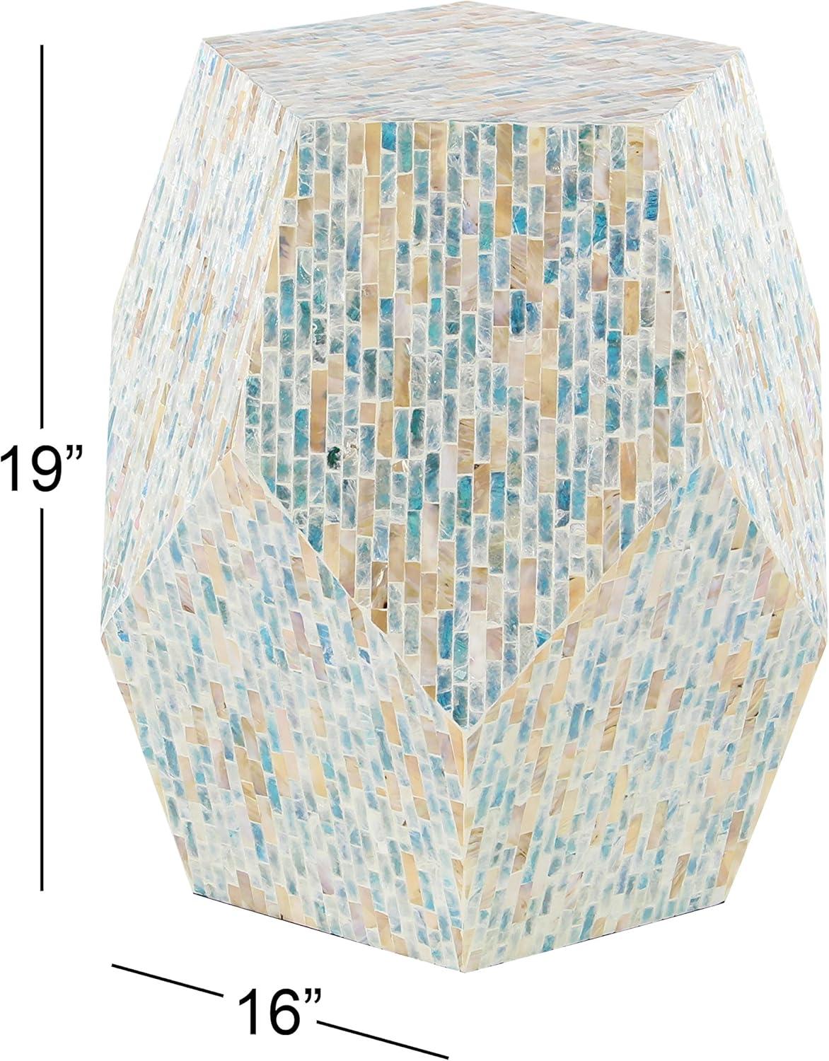Olivia & May Contemporary Mussel Shells and Wood Accent Table Dark Gray: Hexagonal Wooden Pedestal, No Assembly Required