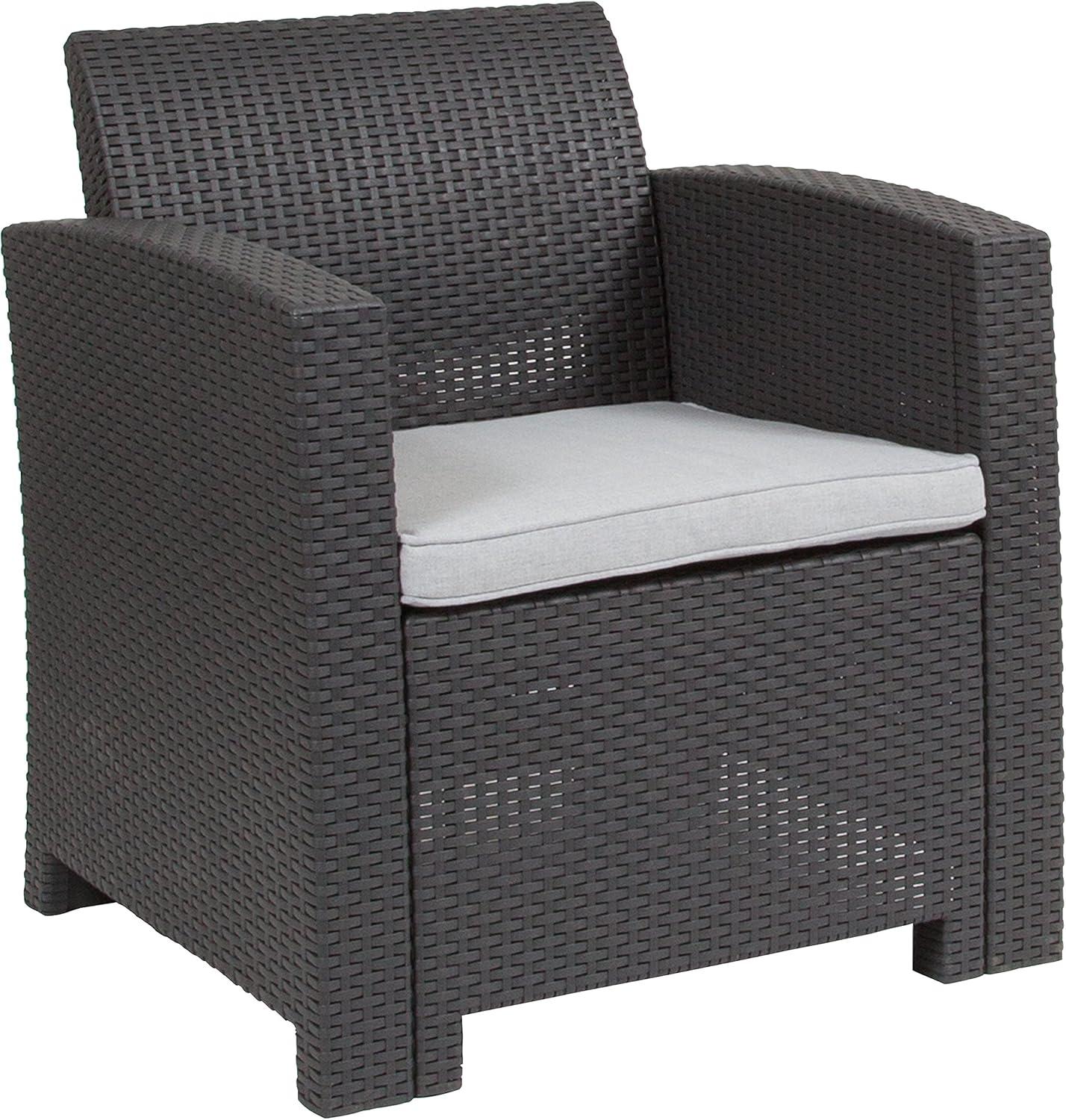 Flash Furniture Faux Rattan Chair with All-Weather Cushion