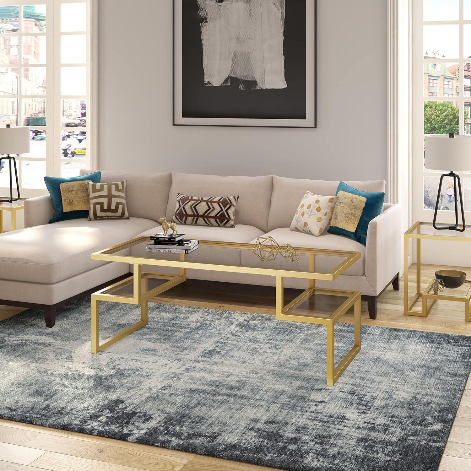 Evelyn&Zoe Zander 45" Wide Rectangular Coffee Table, Brass