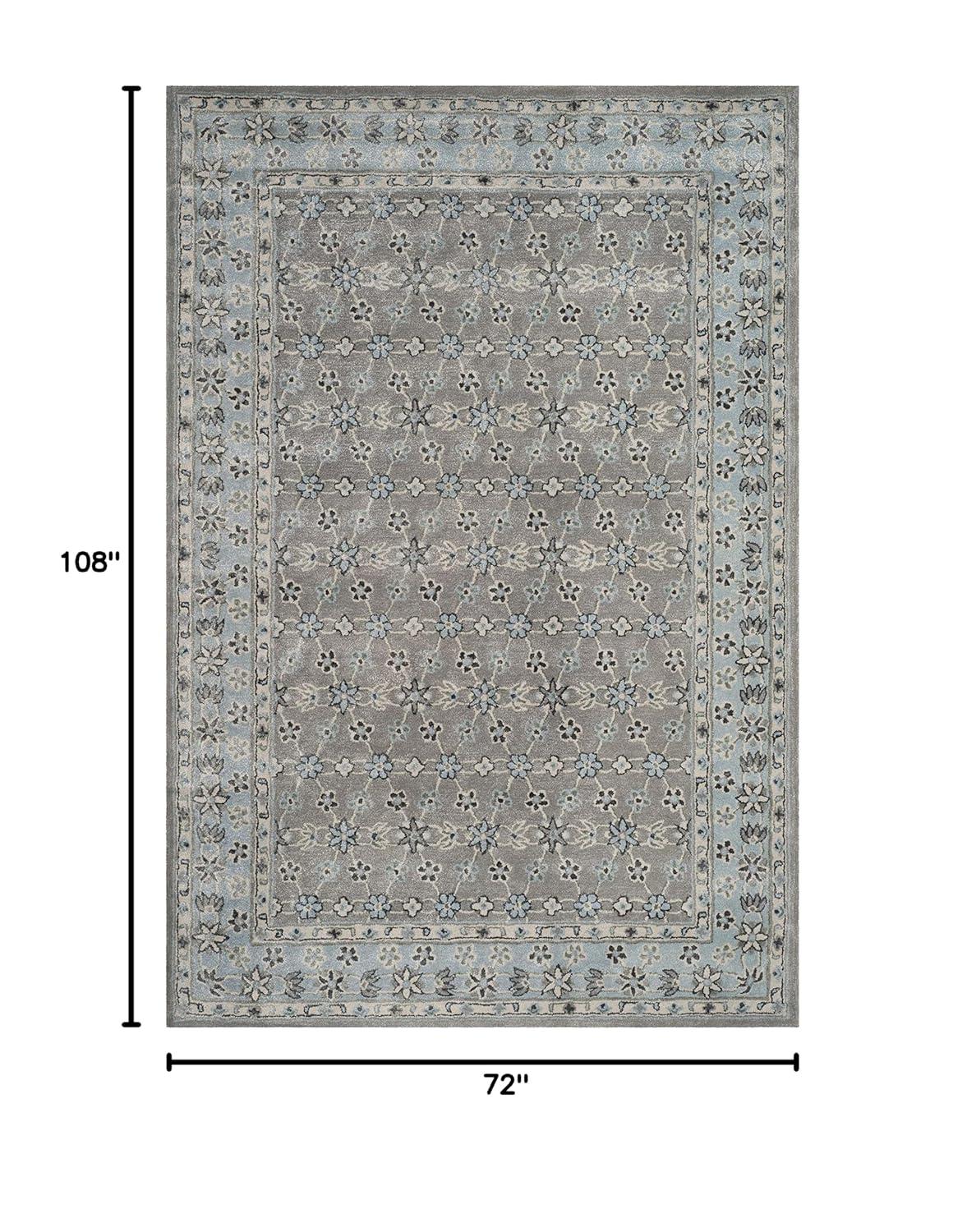SAFAVIEH Bella Ridley Traditional Floral Wool Area Rug, Silver/Light Blue, 6' x 9'