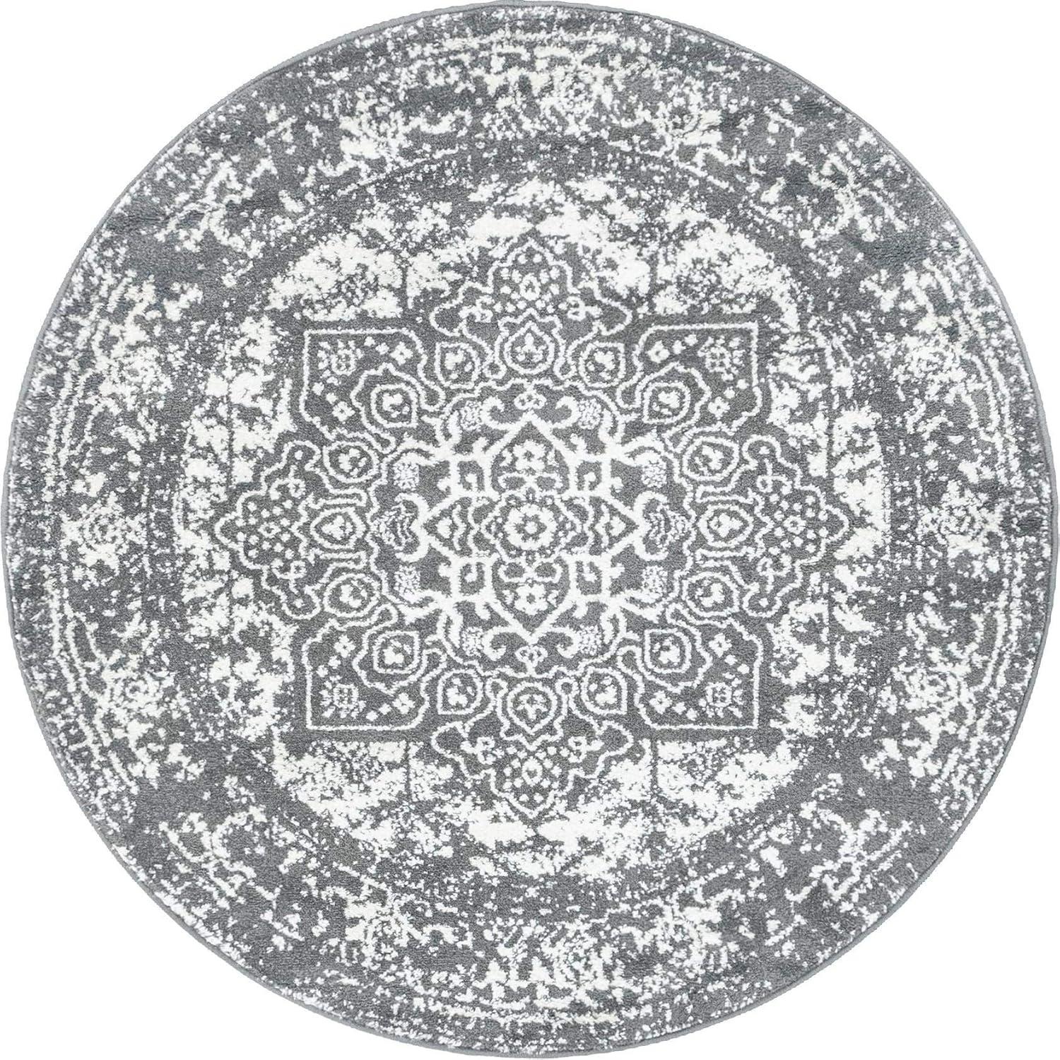 Unique Loom 5' 3 x 5' 3 Round Dark Gray Richmond Medallion Area Rug