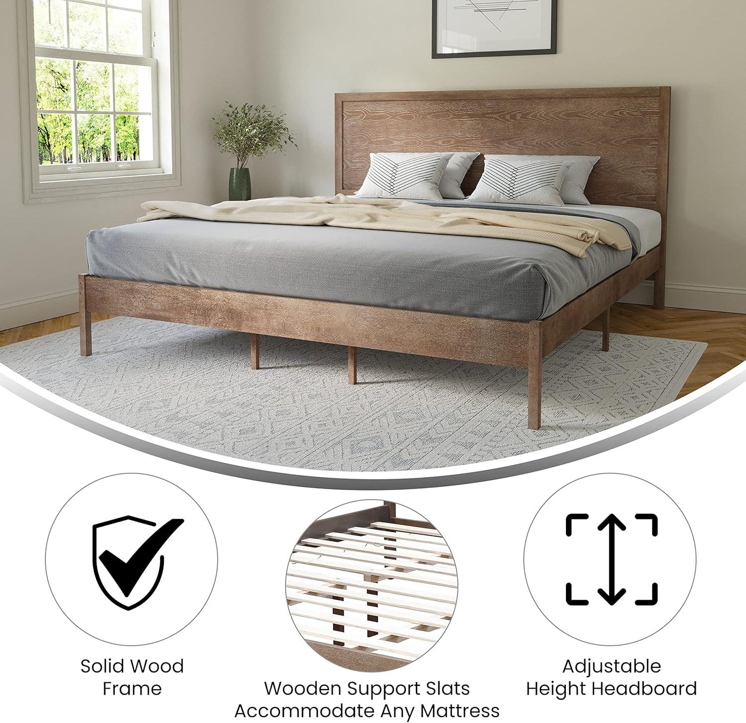 Flash Furniture Asher Solid Wood Platform Bed with Wooden Slats and Headboard, No Box Spring Needed