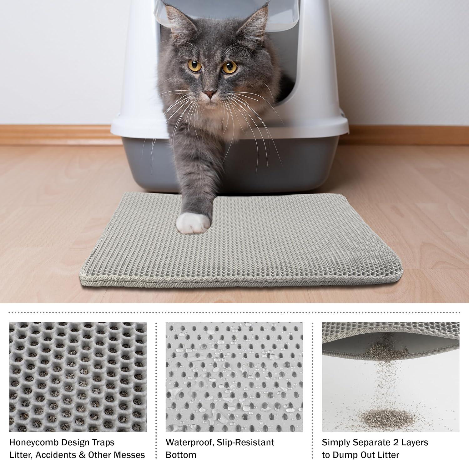 PETMAKER 24x15-Inch Double-Layer Waterproof Cat Litter Mat (Gray)