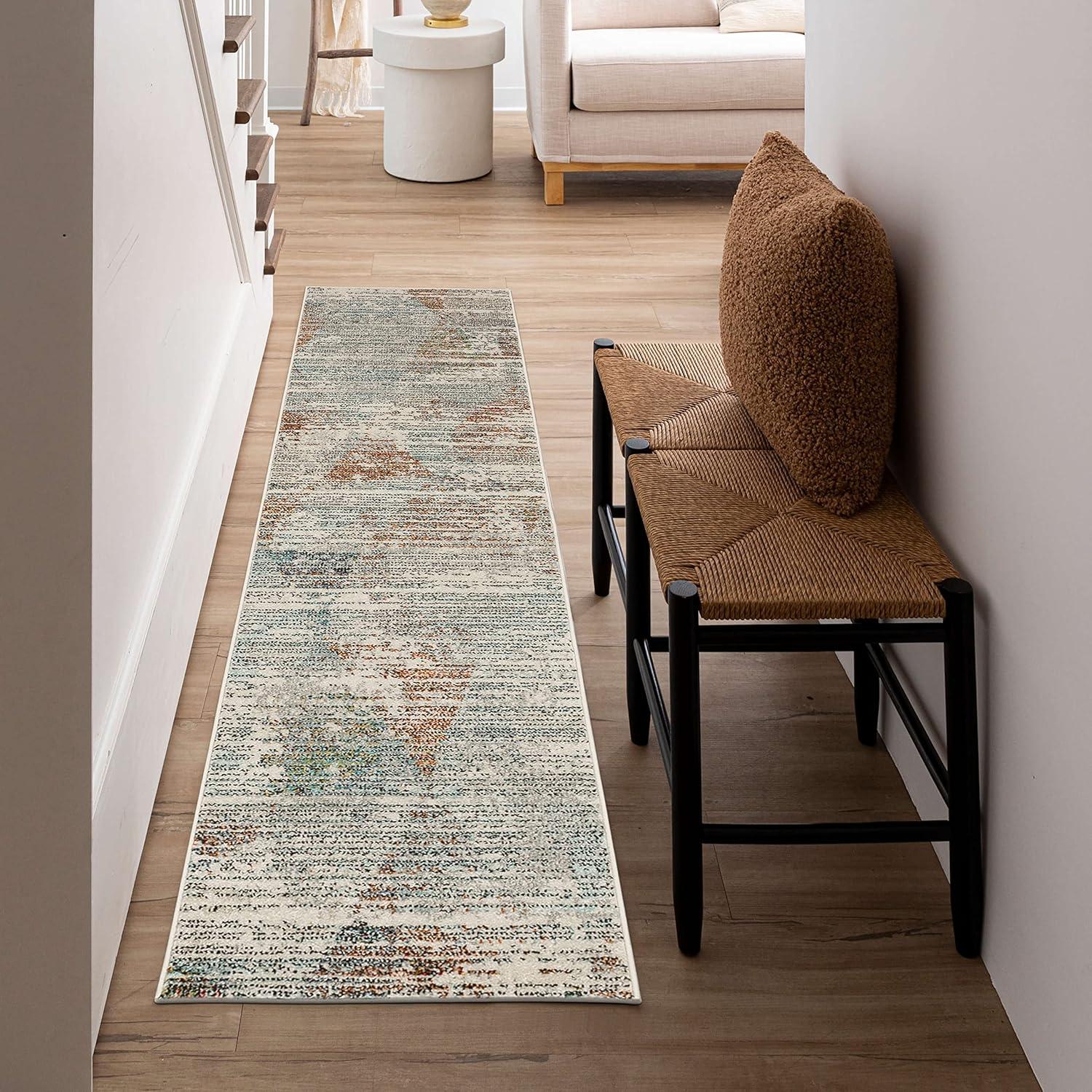 Gray Abstract Synthetic Easy Care Runner Rug 96" x 23"