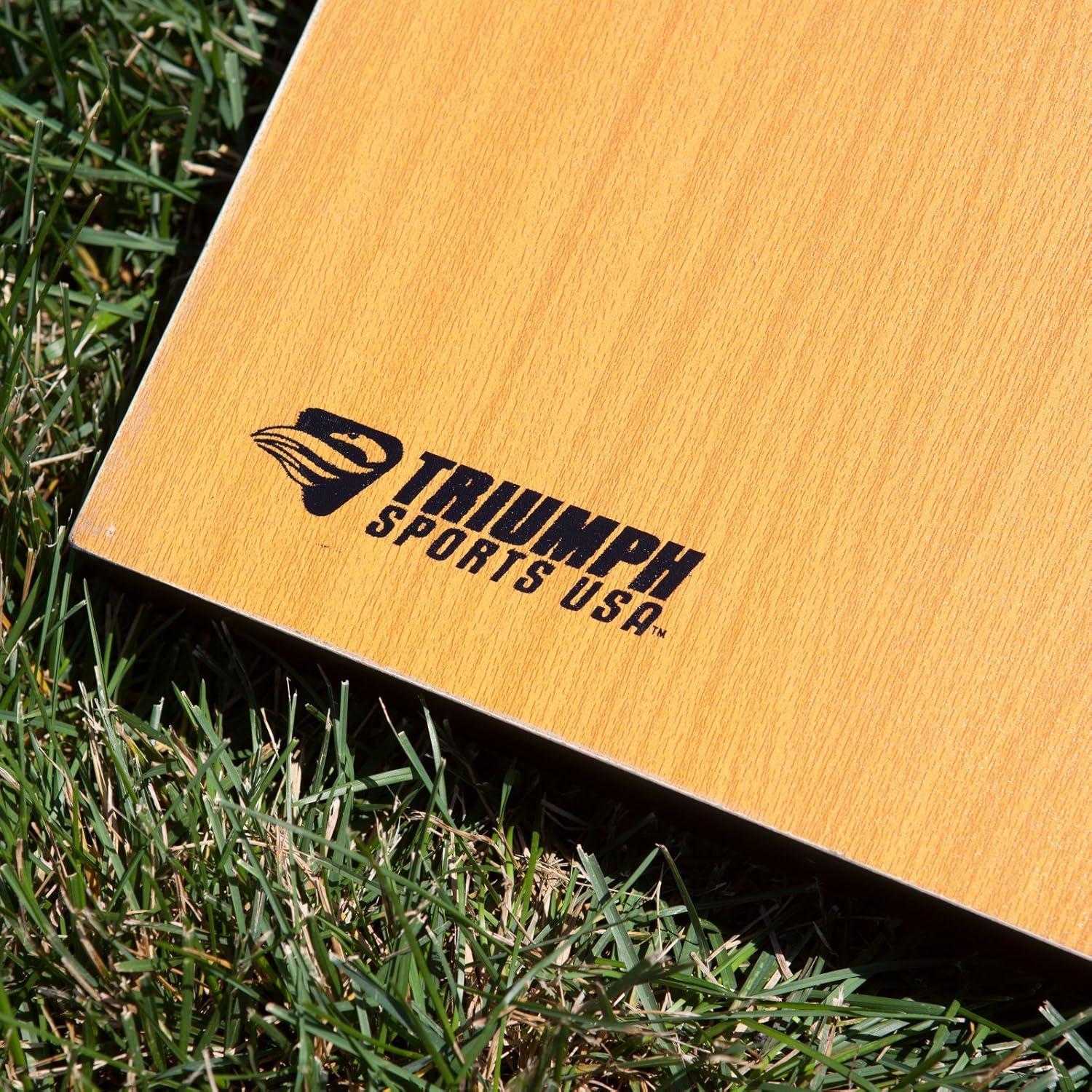 Triumph Tournament Bean Bag Toss Game with Two Wooden Portable Game Platforms on Foldable Legs and Eight Toss Bags