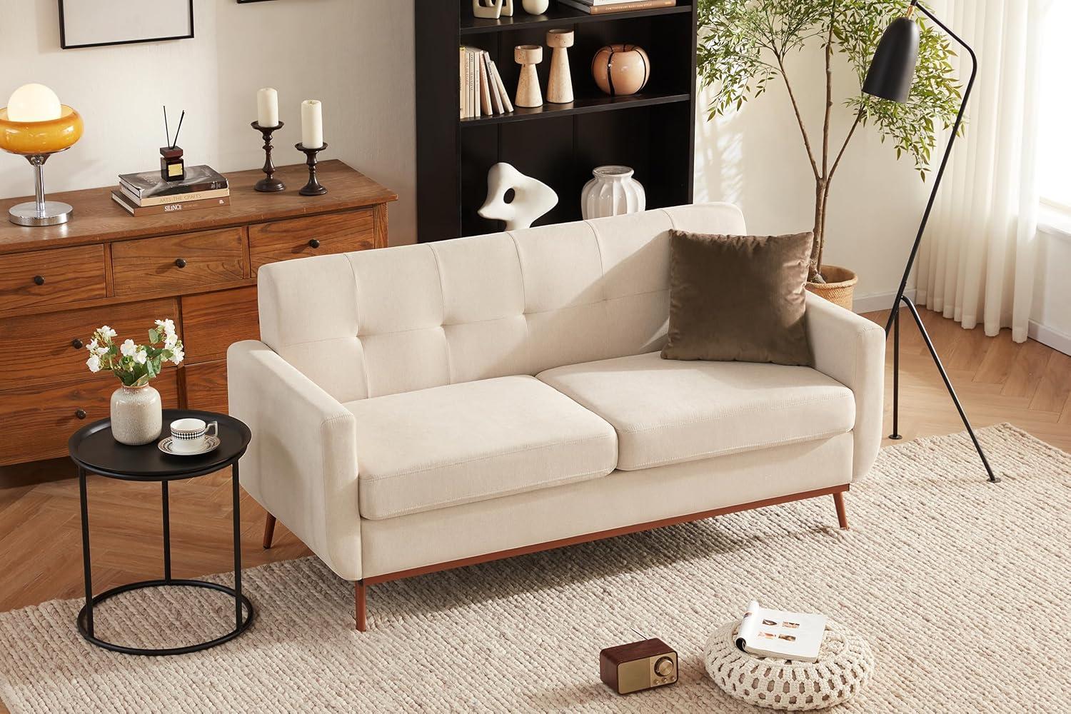 65" Loveseat Sofa, Mid Century Modern Love Seat Couches for Living Room, Comfy Button Tufted Upholstered Sofa Couch for Bedroom, Solid & Easy to Install Small Couch for Small Spaces, Dark Grey