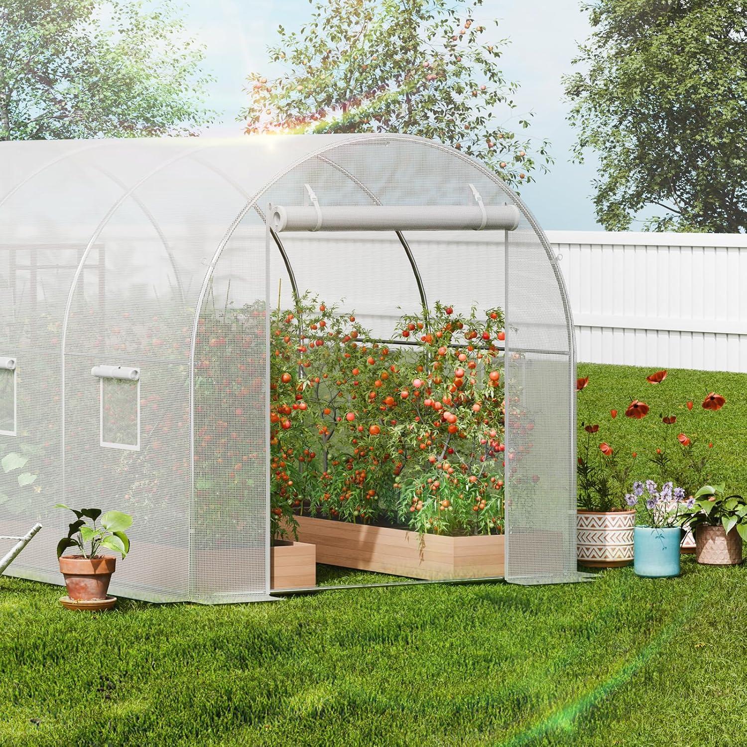 Large White PE Walk-In Tunnel Greenhouse with Galvanized Steel Frame