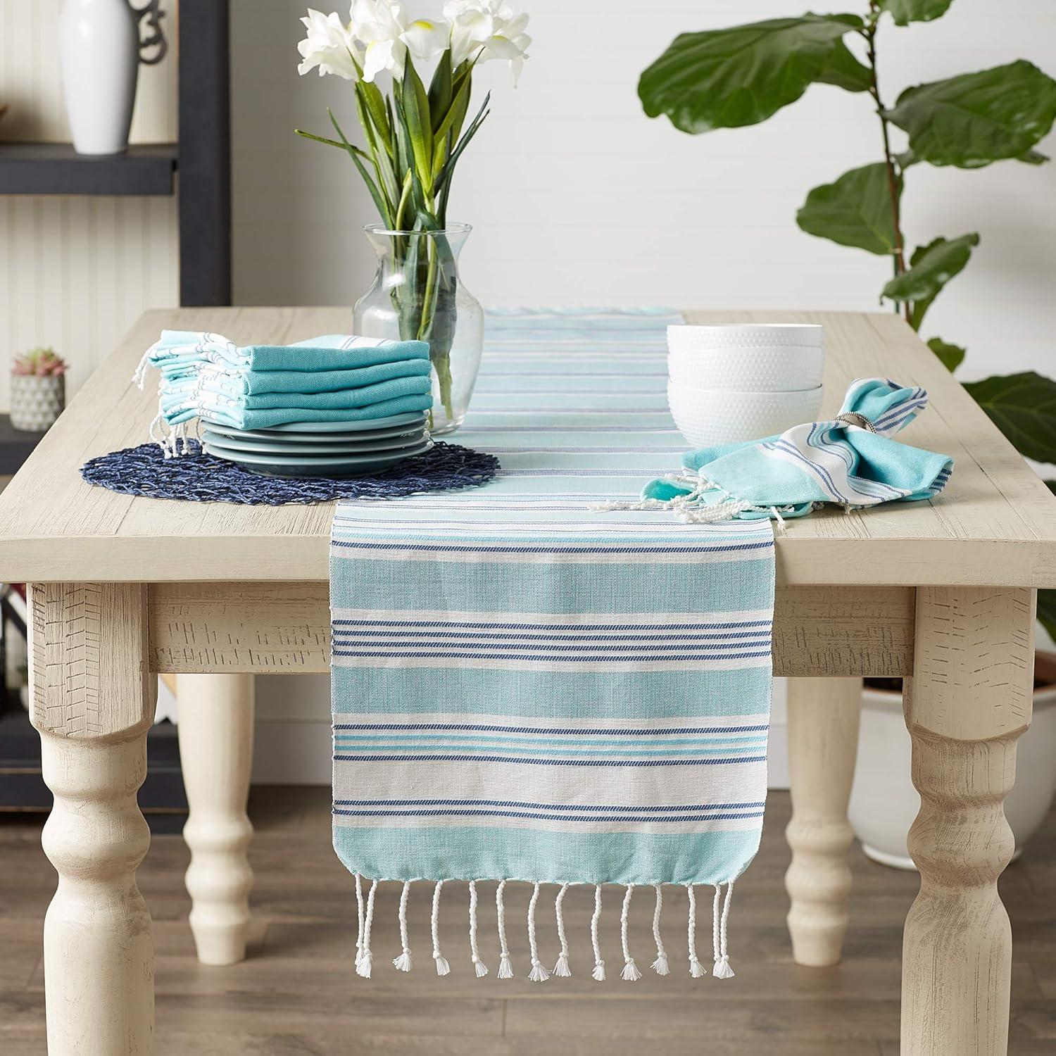 DII Tidal Multi-Color Stripe Fouta Cotton Table Runner 14x72