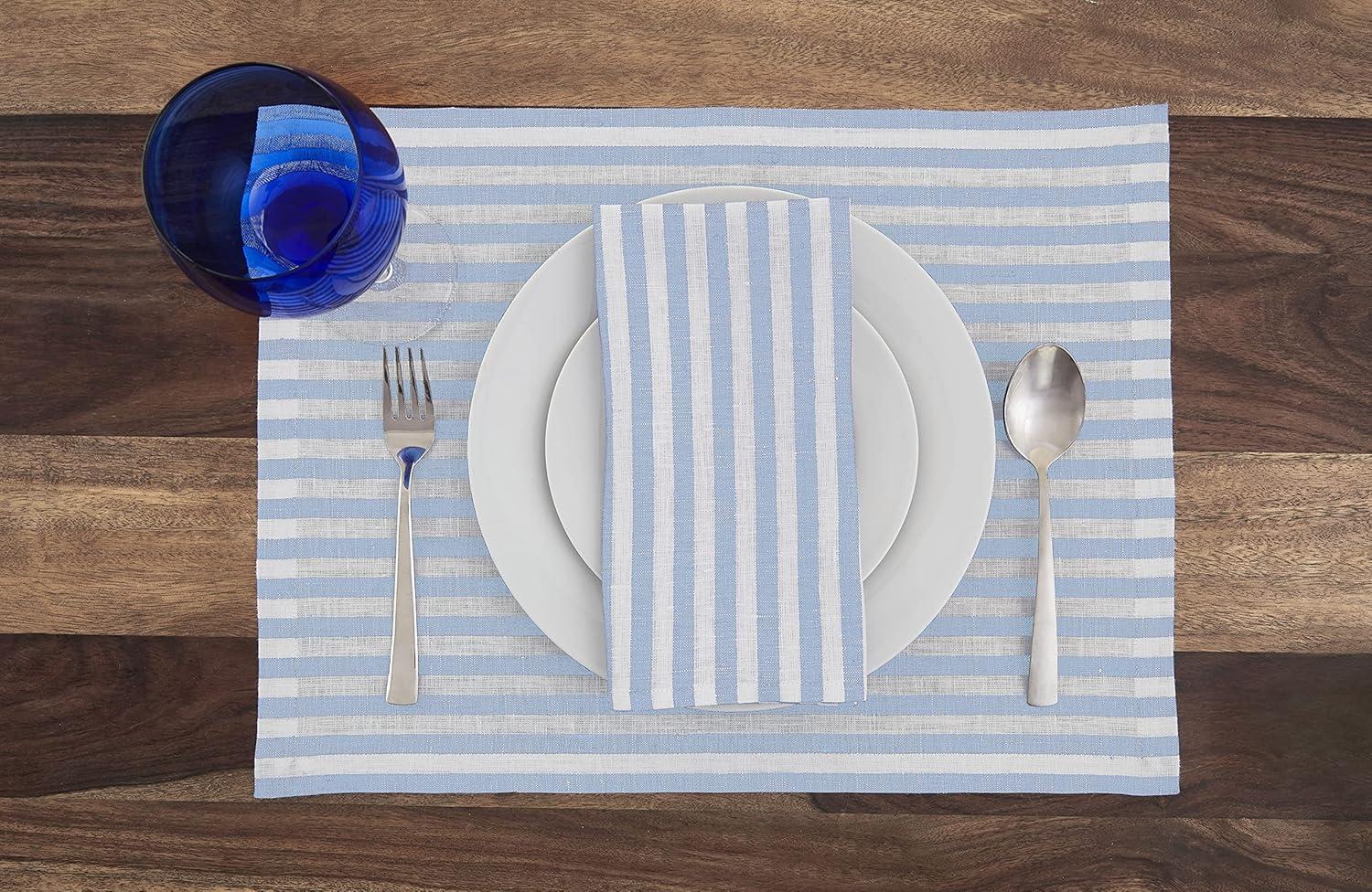 Amalfi Stripe - 100% Pure Linen Rectangle Placemats (Set of 4)