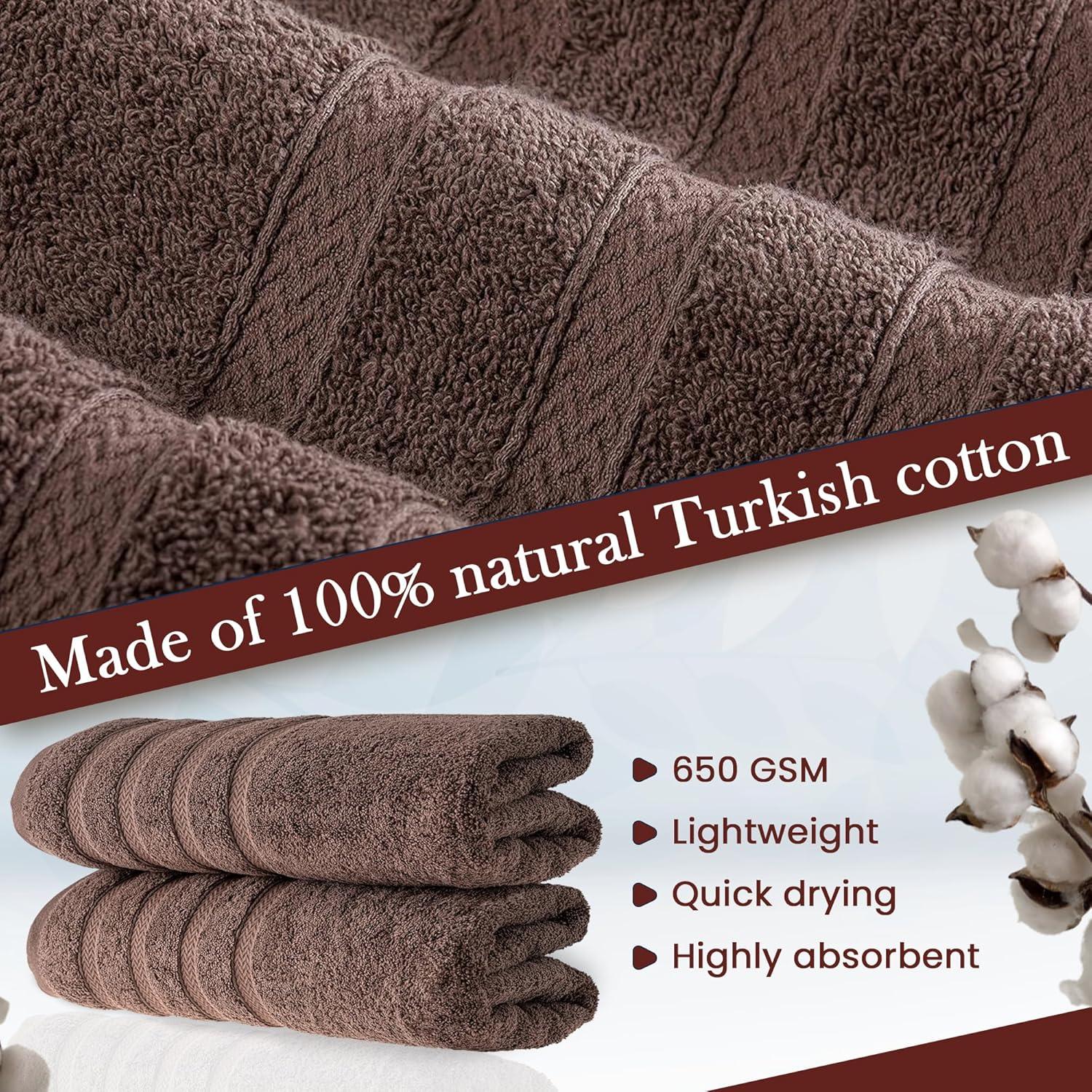HALLEY Turkish Bath Towels Set - 2 Pack Bathroom Set, Ultra Soft, Machine Washable, Highly Absorbent, 100% Cotton - Luxury Spa Quality - Brown